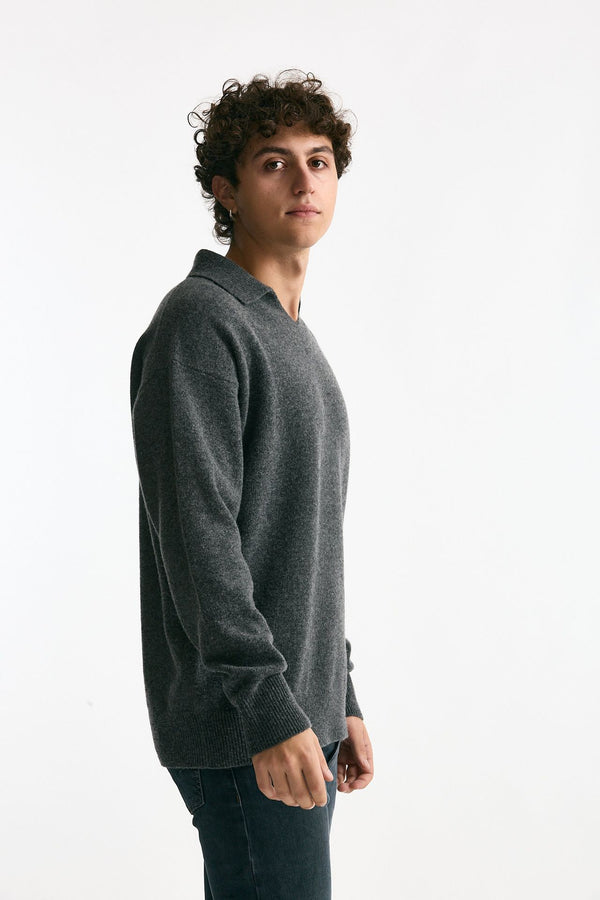 Polo in lana scollo V grigio uomo Grifoni