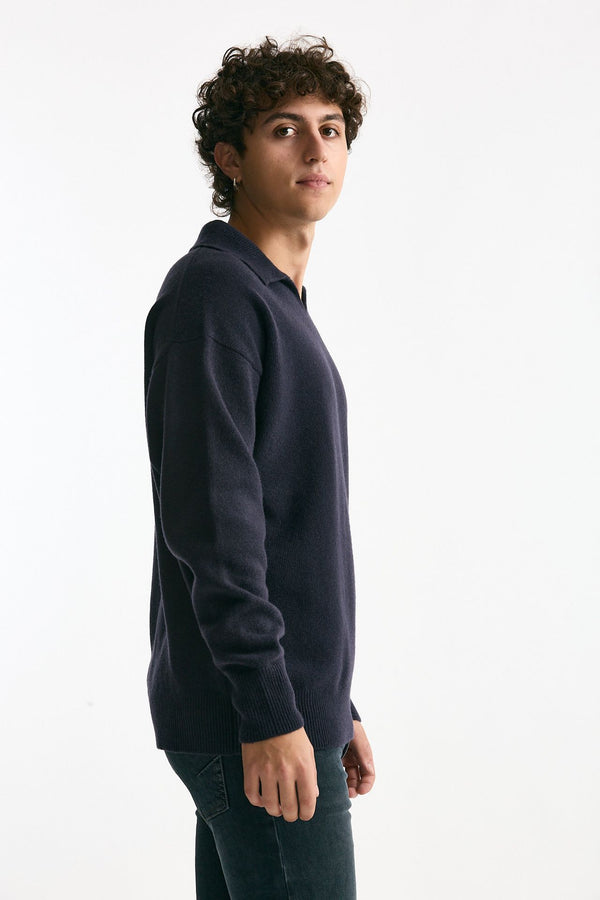 Polo in lana scollo a V blu uomo Grifoni