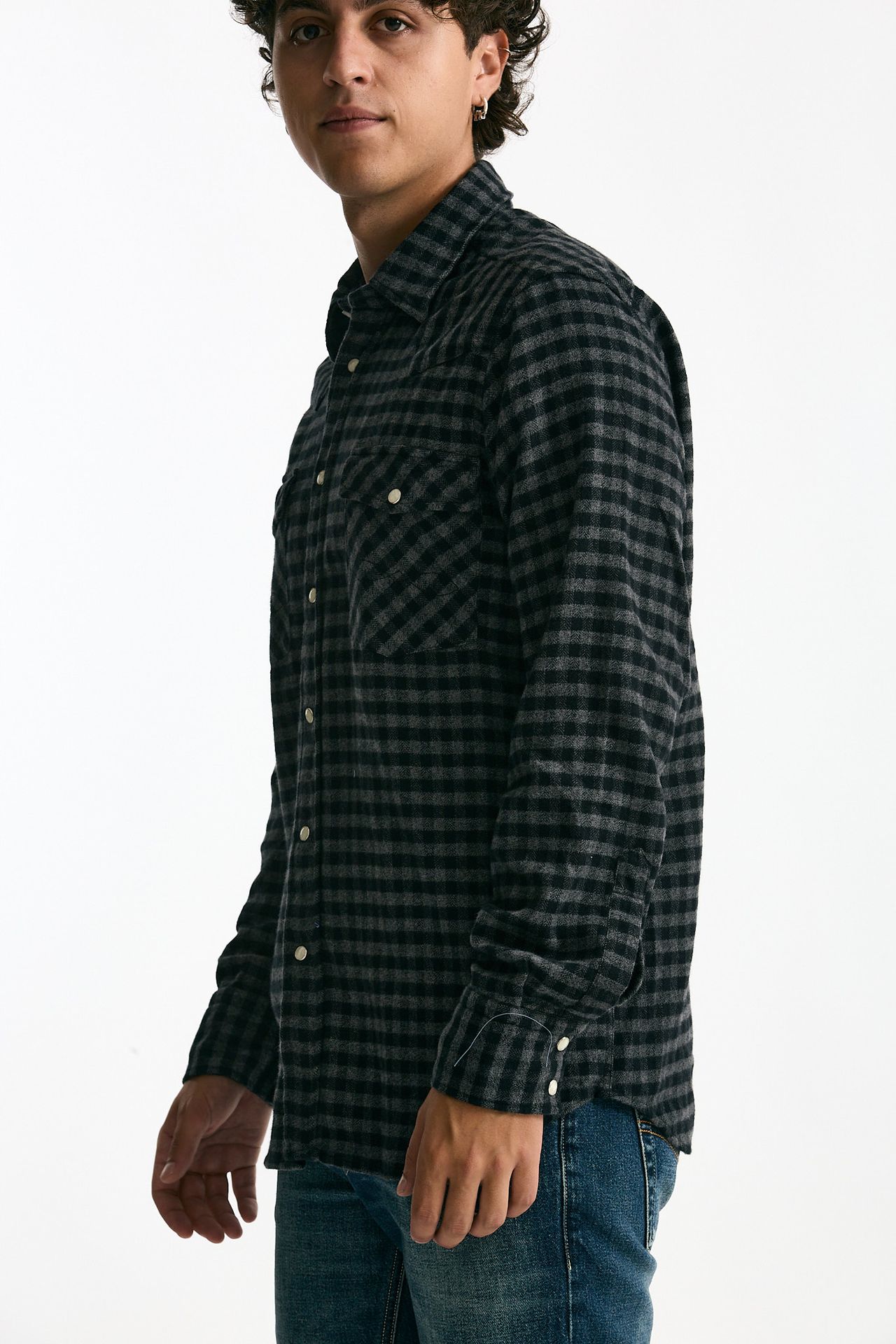 Camicia in flanella di cotone fantasia nero/grigio uomo Guy rover - 4