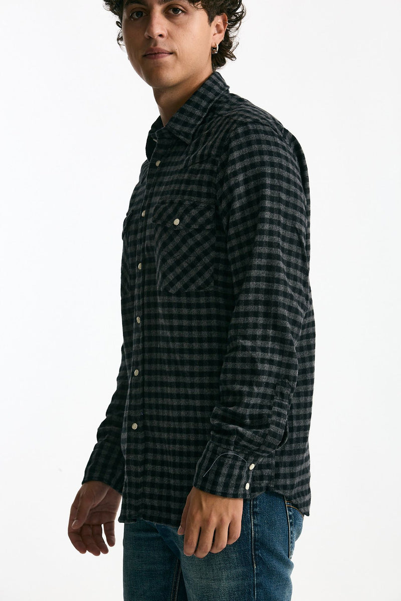 Camicia in flanella di cotone fantasia nero/grigio uomo Guy rover - 4