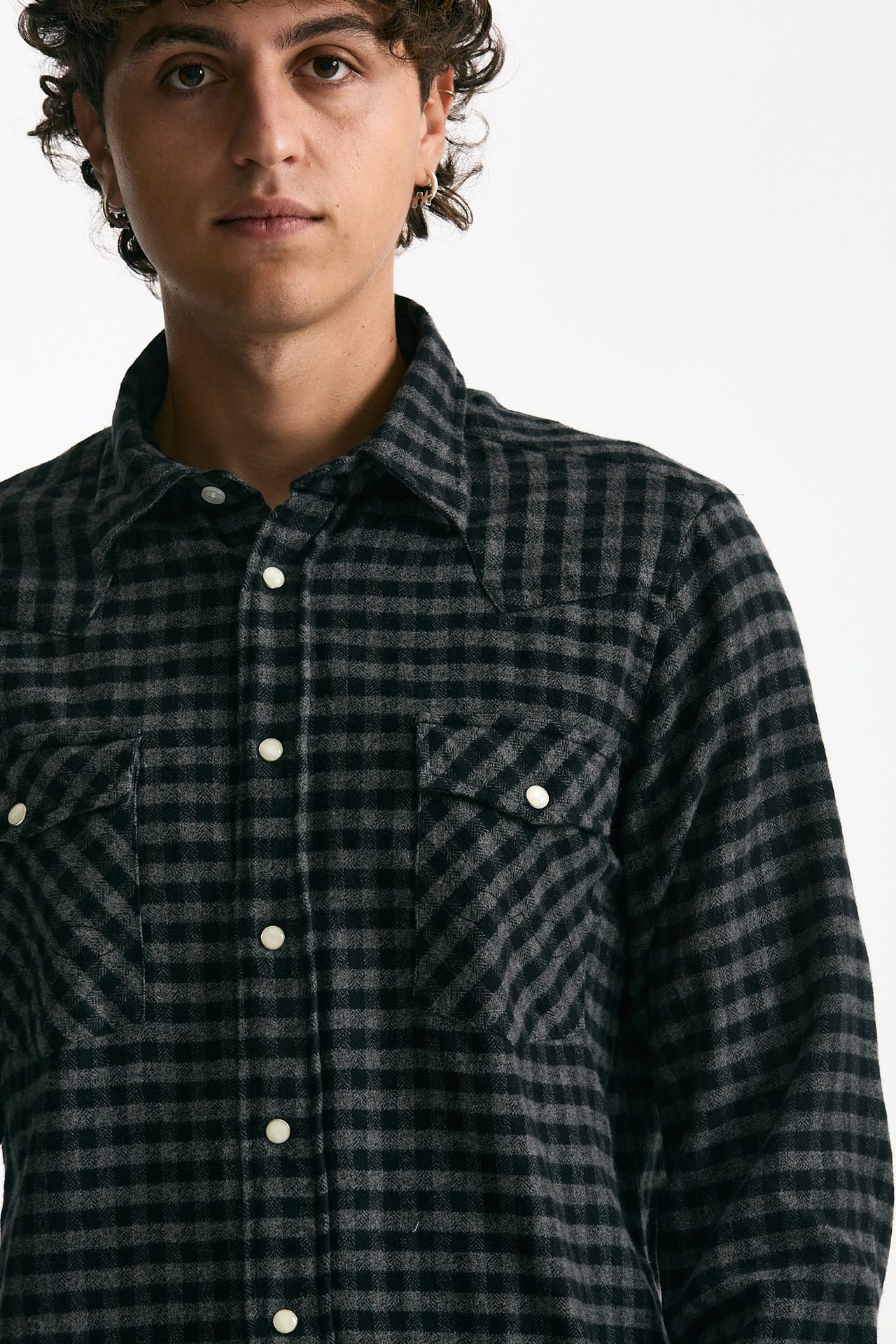 Camicia in flanella di cotone fantasia nero/grigio uomo Guy rover - 5