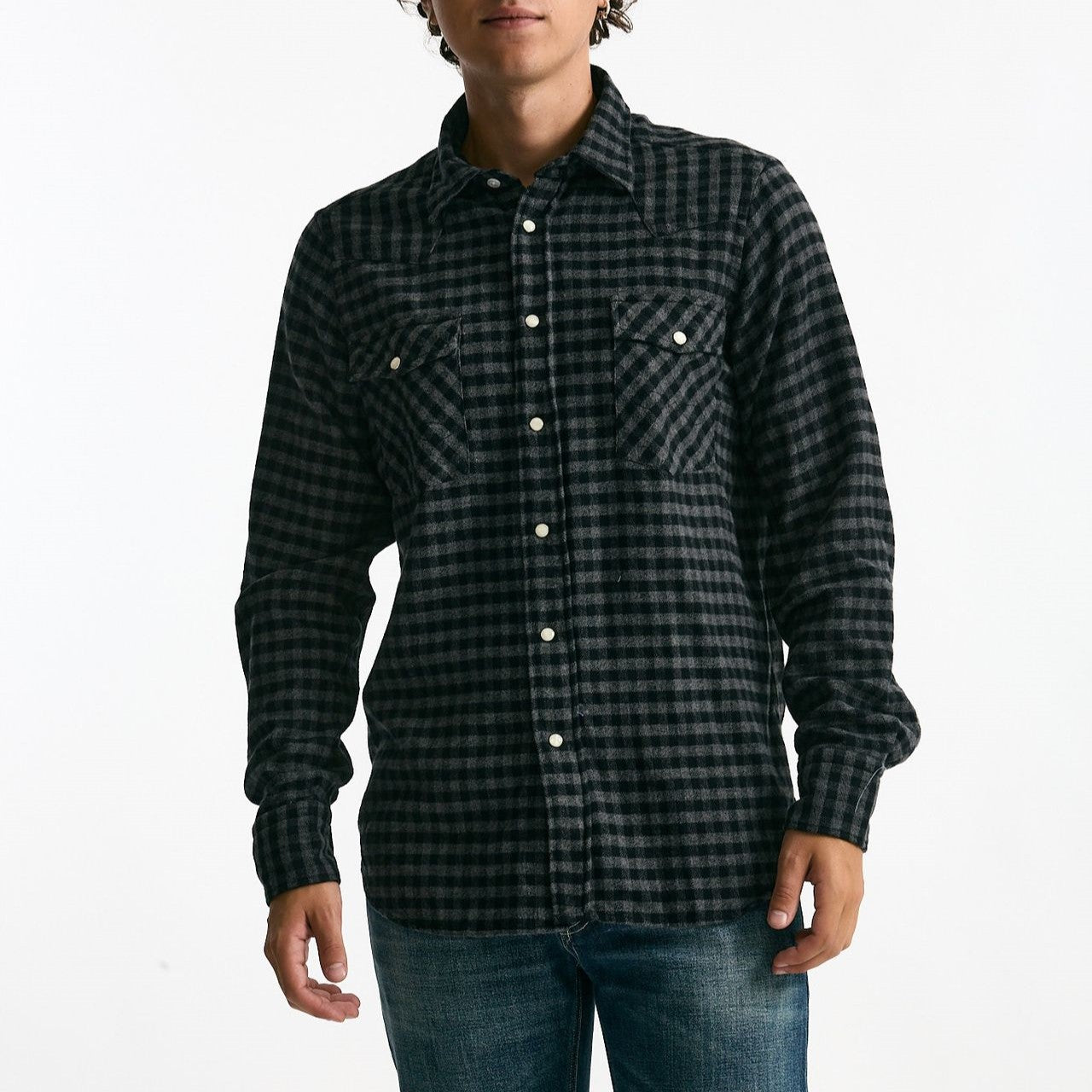 Camicia in flanella di cotone fantasia nero/grigio uomo Guy rover - 6