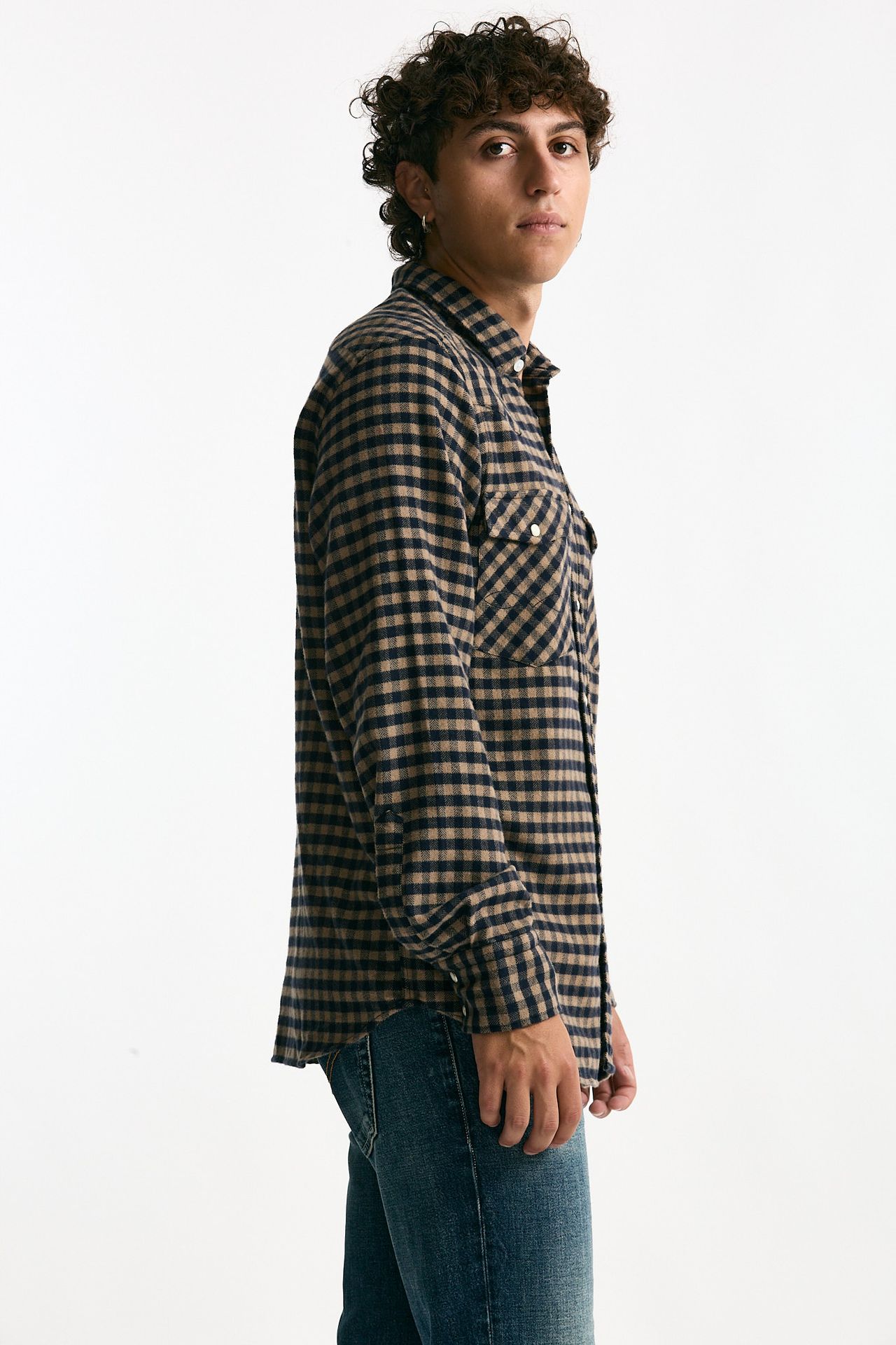 Camicia in flanella di cotone cammello/nero uomo Guy rover - 2