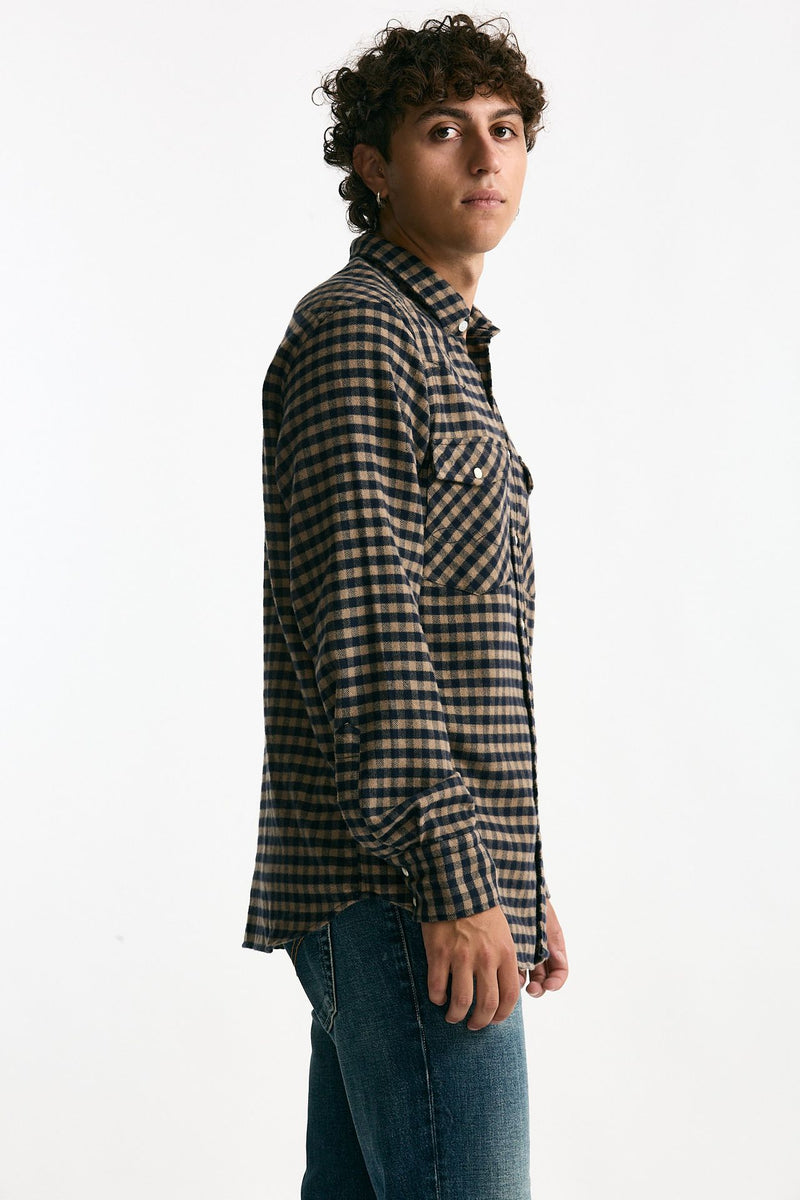 Camicia in flanella di cotone cammello/nero uomo Guy rover - 2