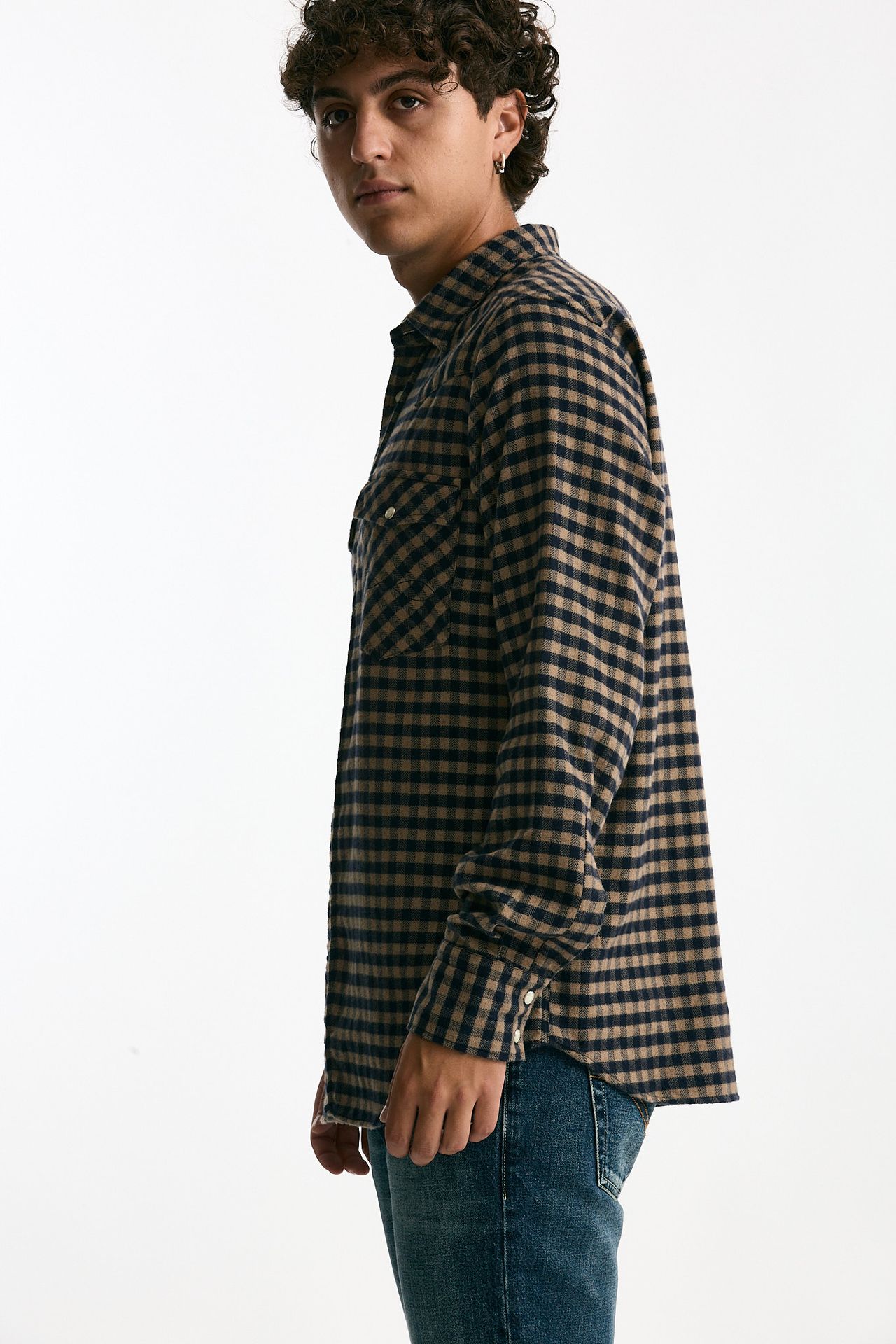 Camicia in flanella di cotone cammello/nero uomo Guy rover - 4