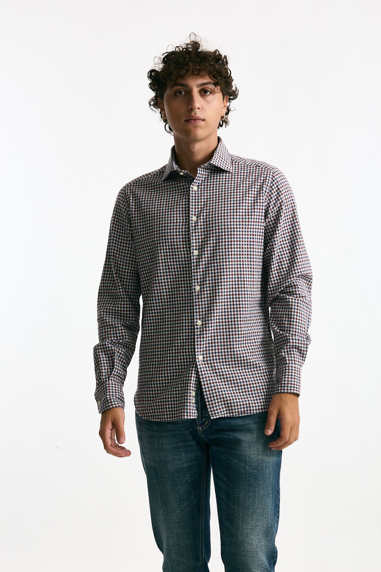 Camicia in cotone Vichy blu/bordeaux uomo Guy rover - 1