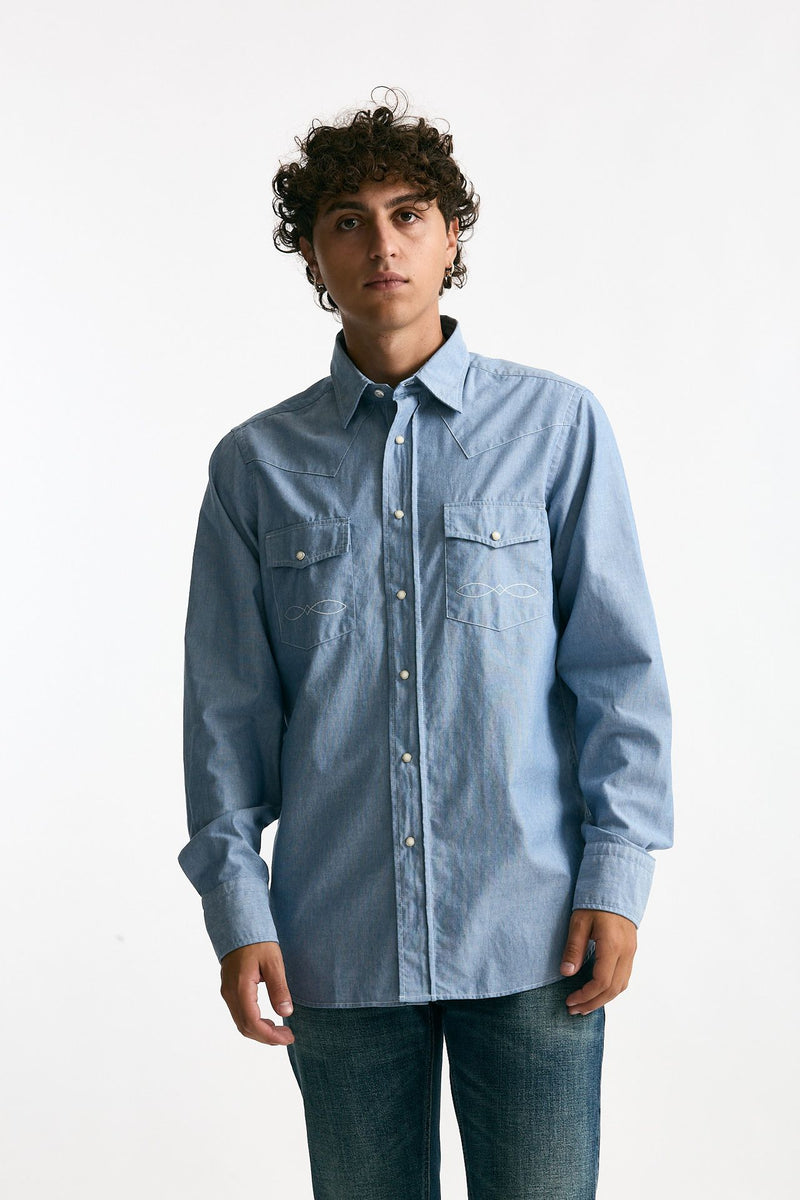 Camicia in chambray di cotone azzurro uomo Guy rover - 1