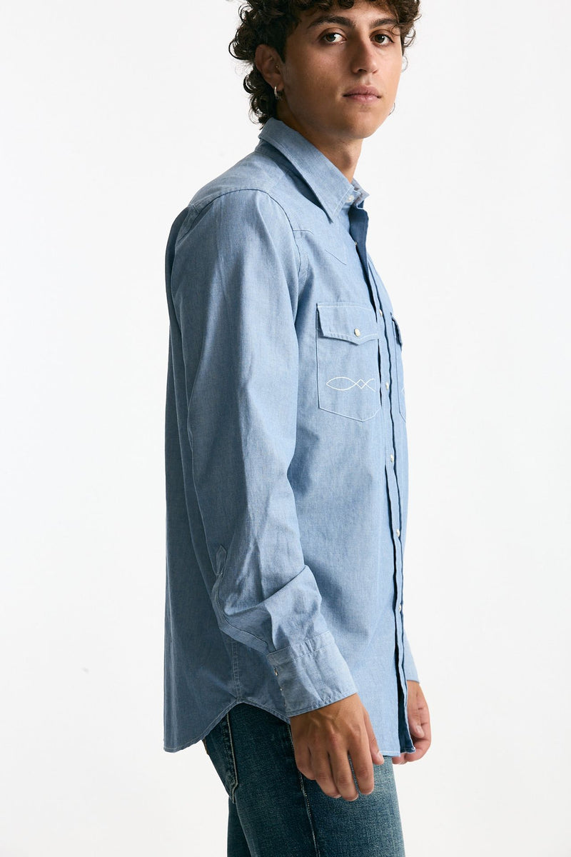 Camicia in chambray di cotone azzurro uomo Guy rover - 2