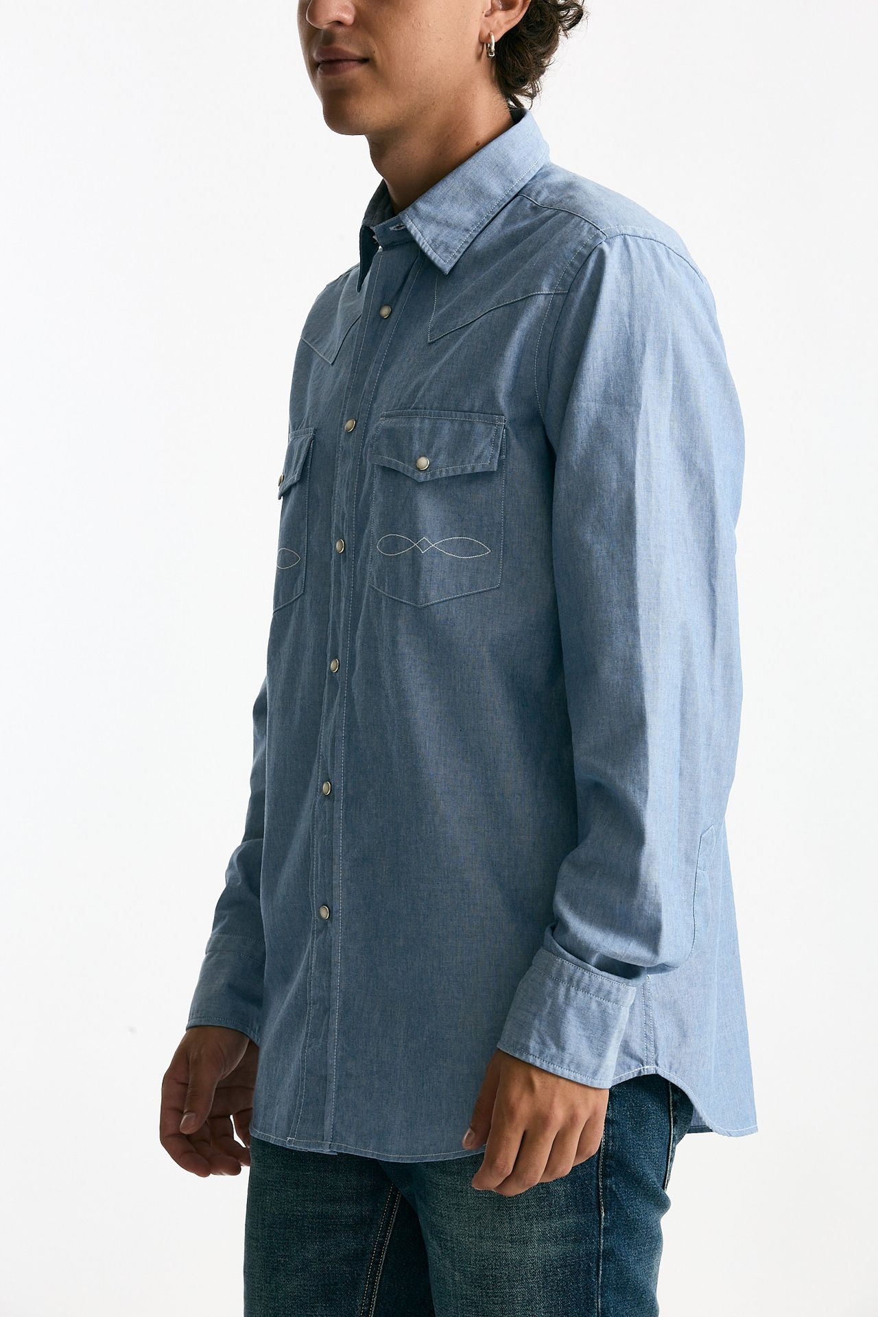 Camicia in chambray di cotone azzurro uomo Guy rover - 4
