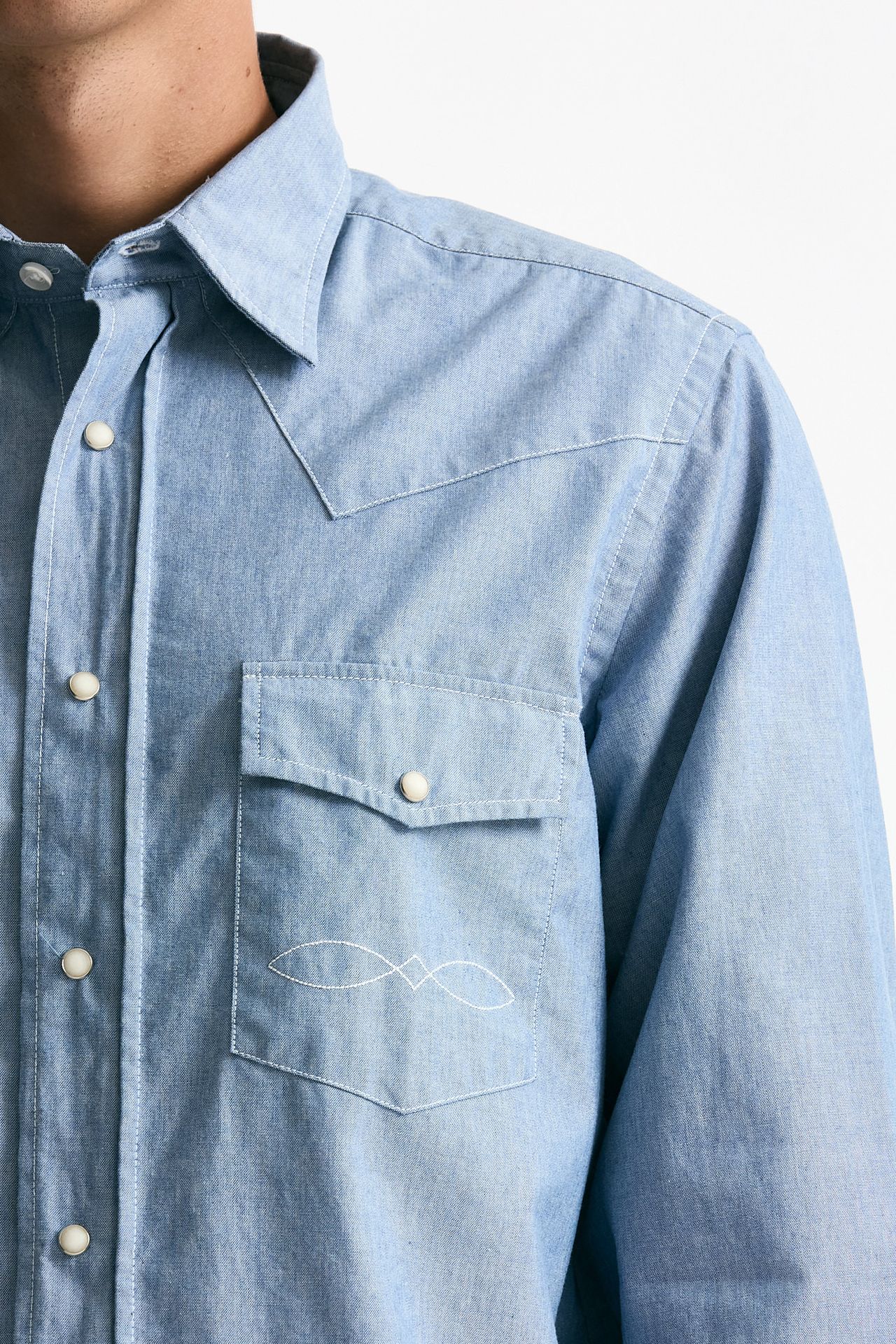Camicia in chambray di cotone azzurro uomo Guy rover - 5