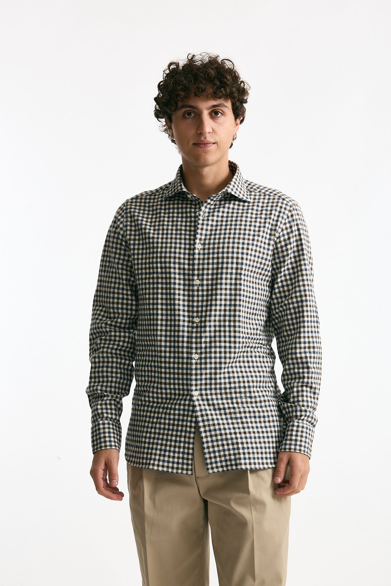 Camicia in cotone vichy marrone e blu uomo Guy rover - 1