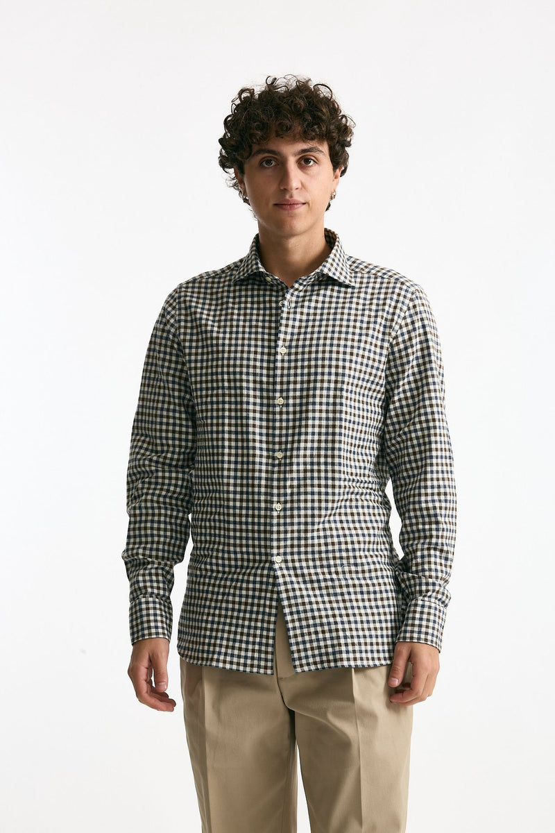 Camicia in cotone vichy marrone e blu uomo Guy rover - 1