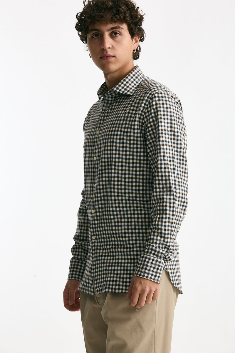 Camicia in cotone vichy marrone e blu uomo Guy rover - 4