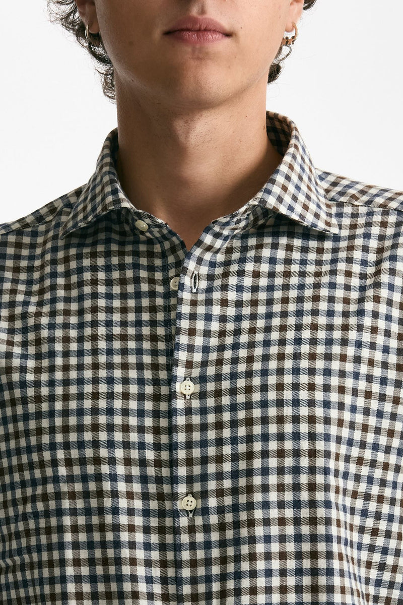 Camicia in cotone vichy marrone e blu uomo Guy rover - 5