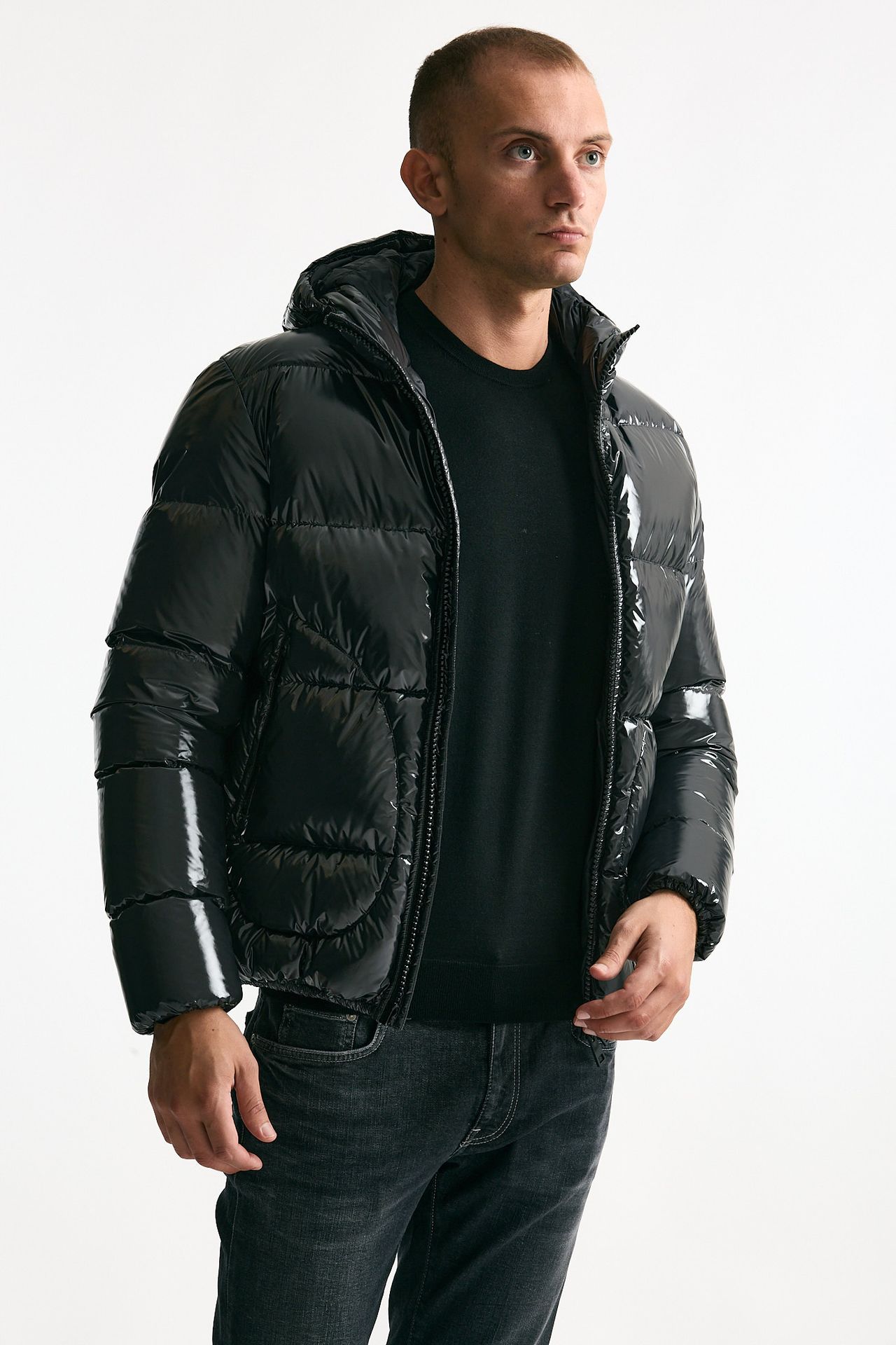 Piumino imbottito in nylon laccato grigio uomo Herno - 4