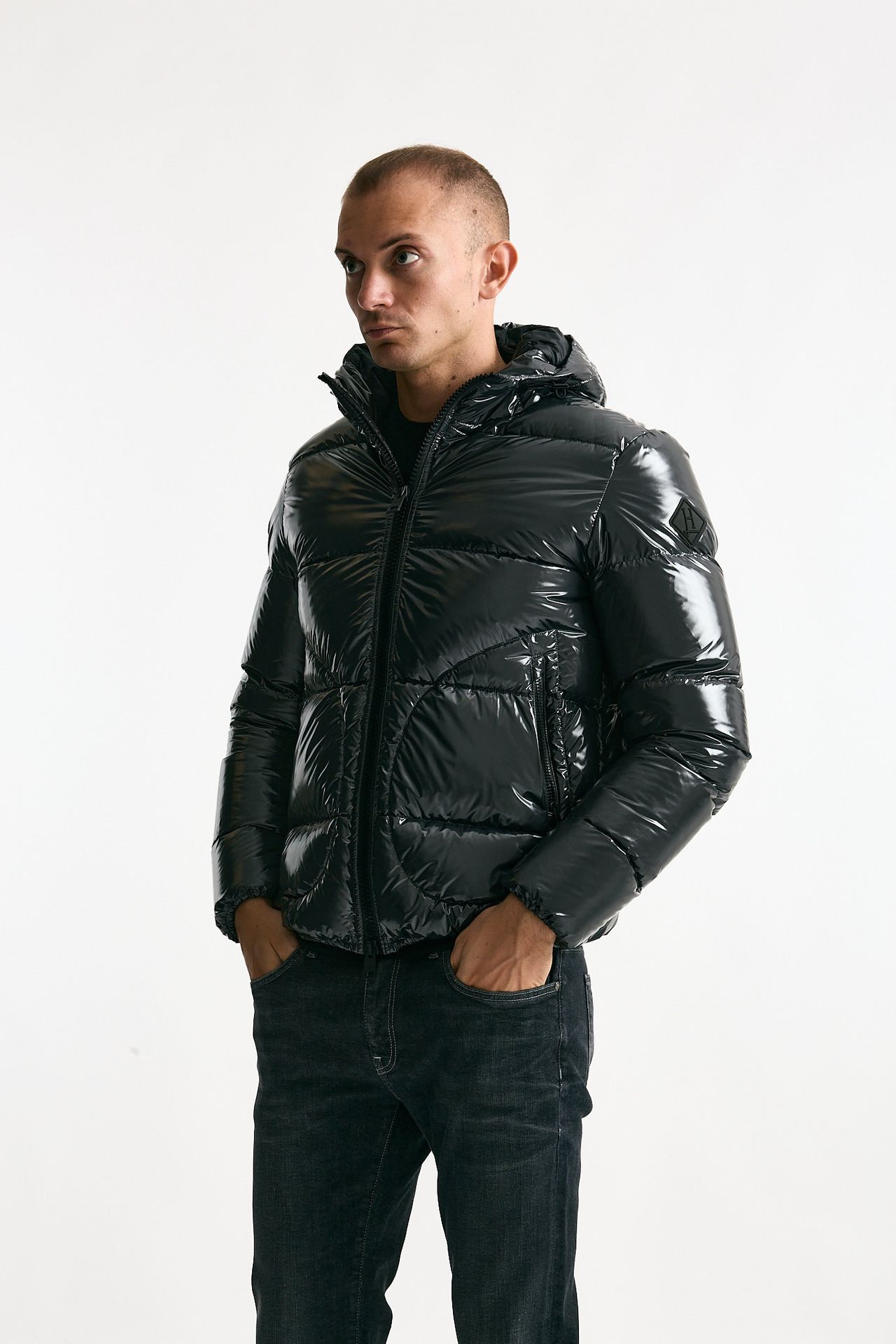 Piumino imbottito in nylon laccato grigio uomo Herno - 6