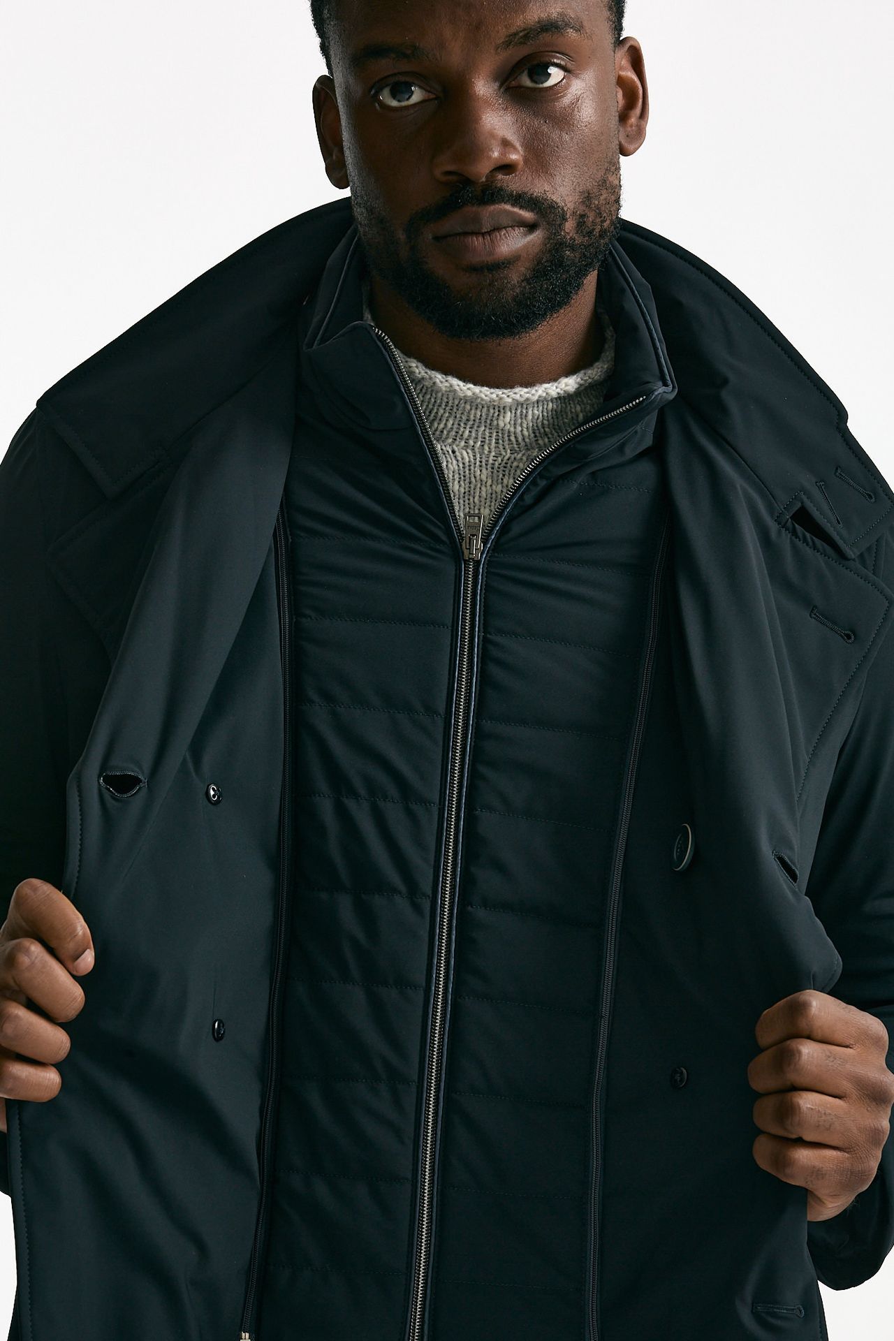 Giubbino doppiopetto imbottito in nylon stretch blu uomo Herno - 7