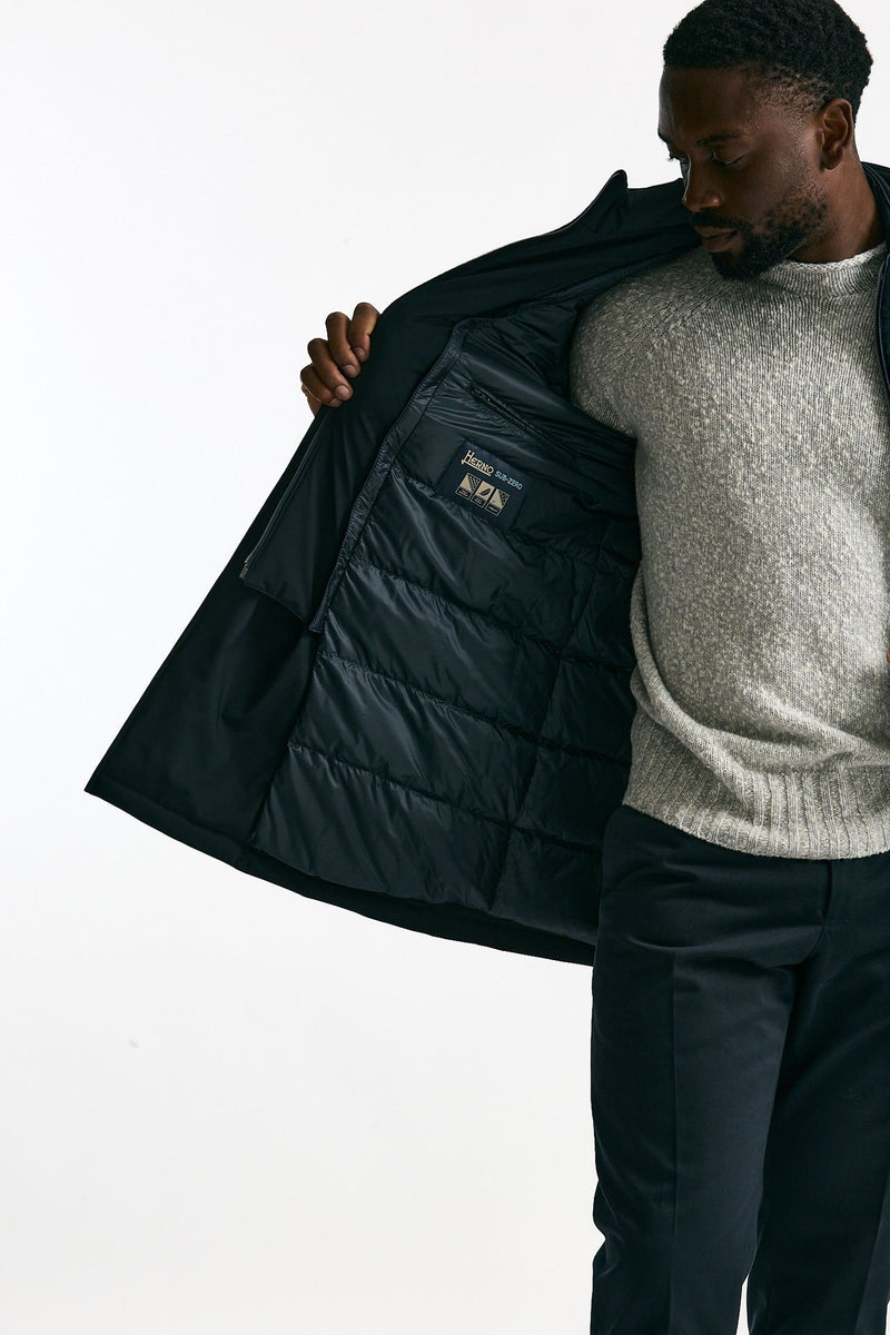 Giubbino doppiopetto imbottito in nylon stretch blu uomo Herno - 9