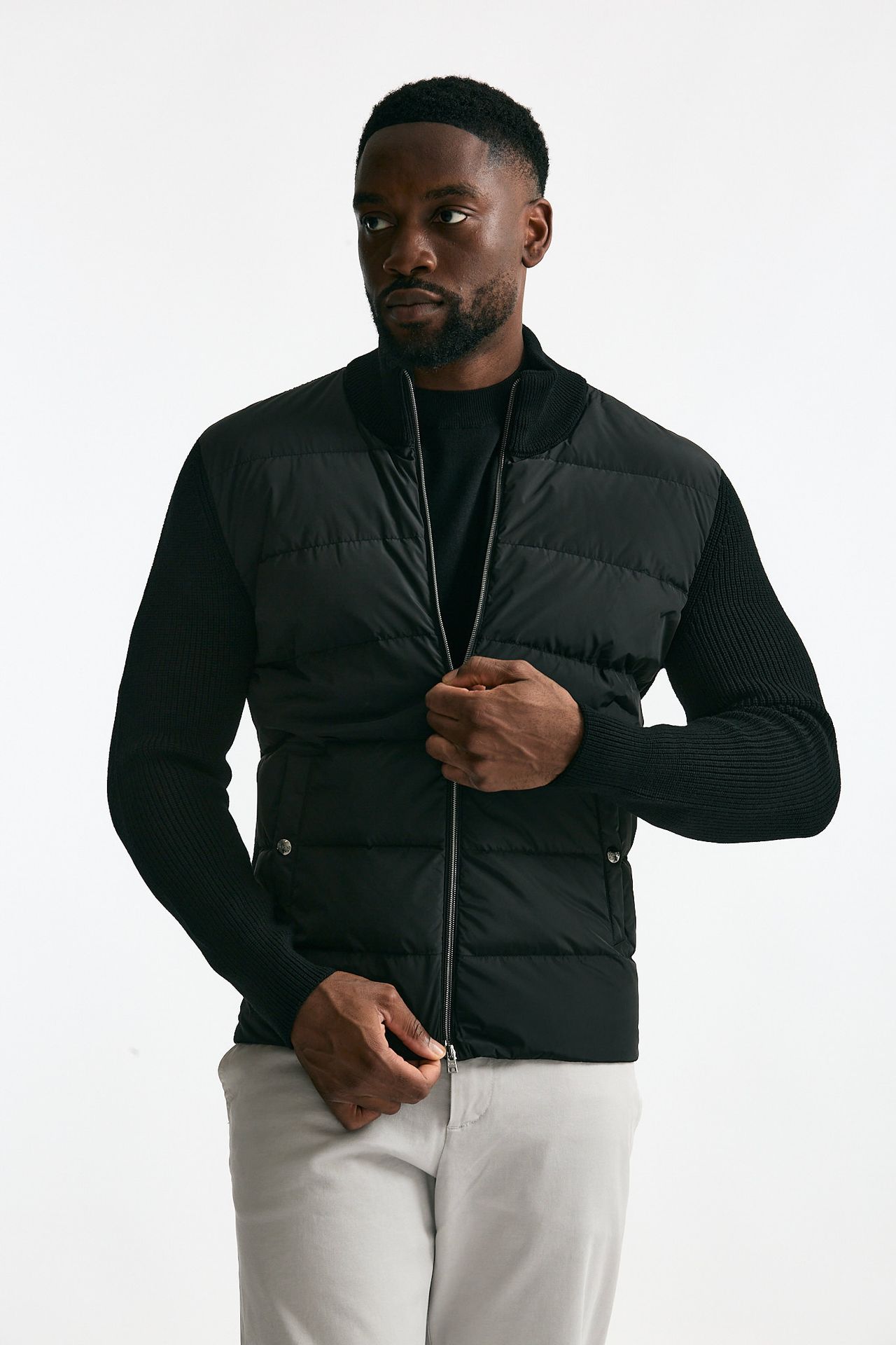 Giubbino nero esterno bimateriale uomo Herno - 5