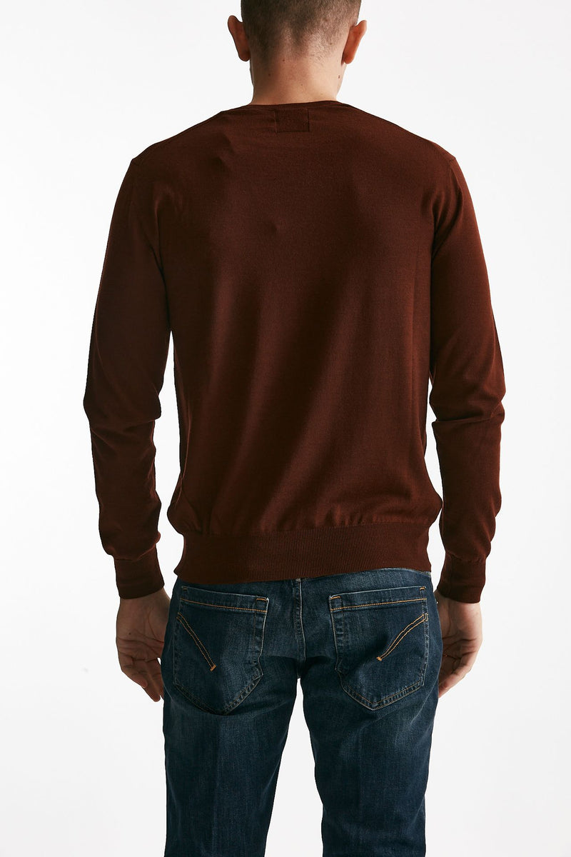 maglia girocollo in lana rasata mattone uomo Hosio - 3