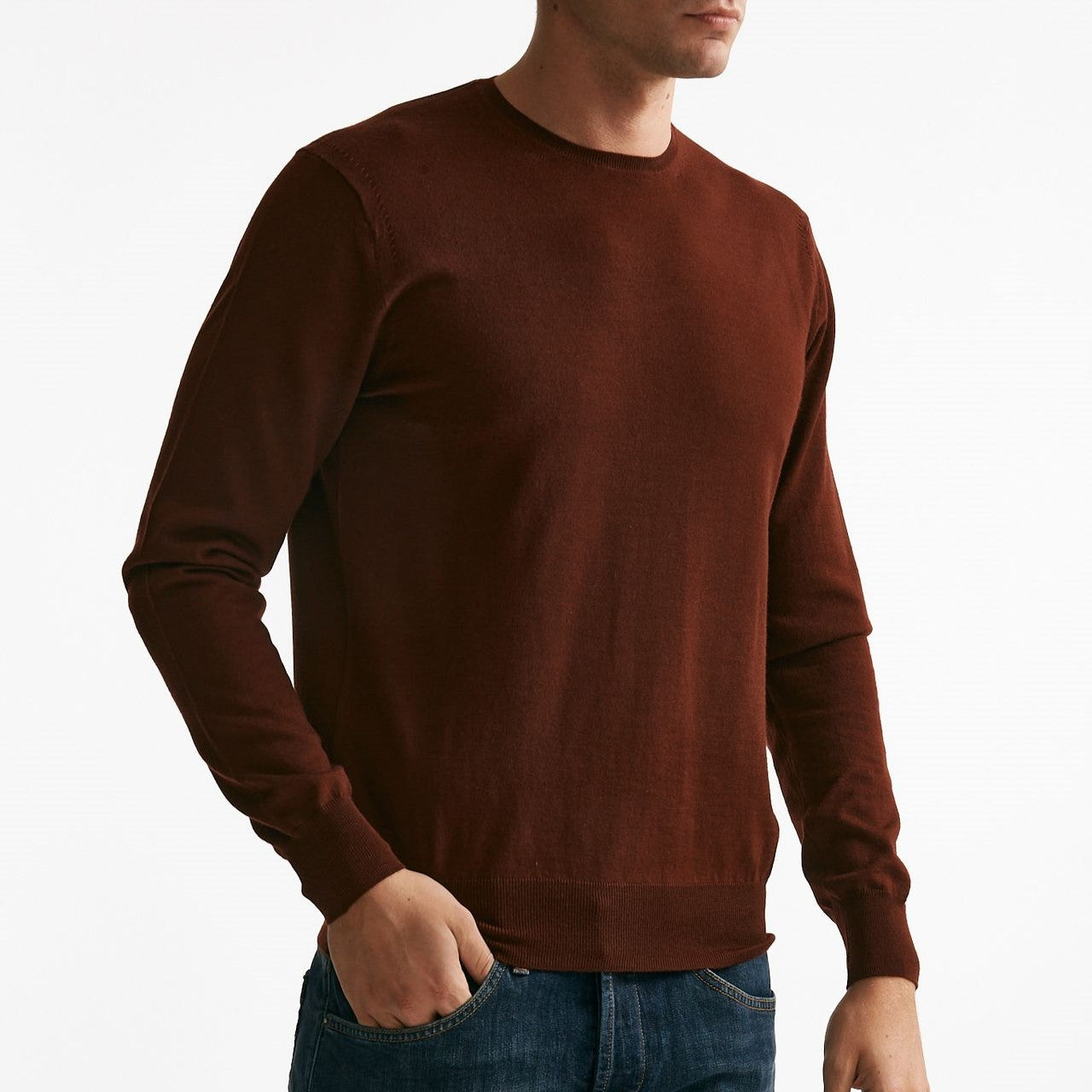 maglia girocollo in lana rasata mattone uomo Hosio - 6