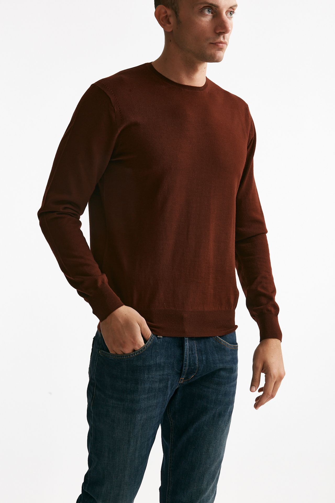 maglia girocollo in lana rasata mattone uomo Hosio - 4