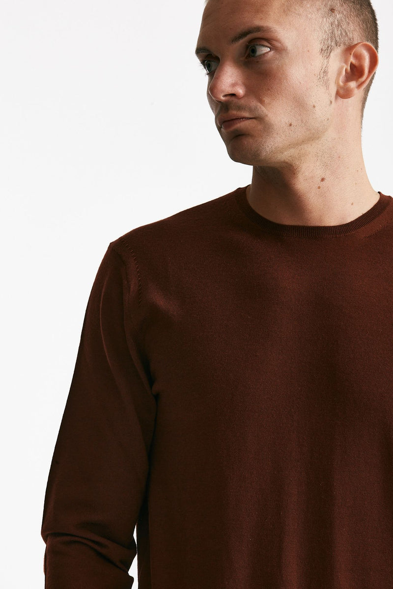 maglia girocollo in lana rasata mattone uomo Hosio - 5