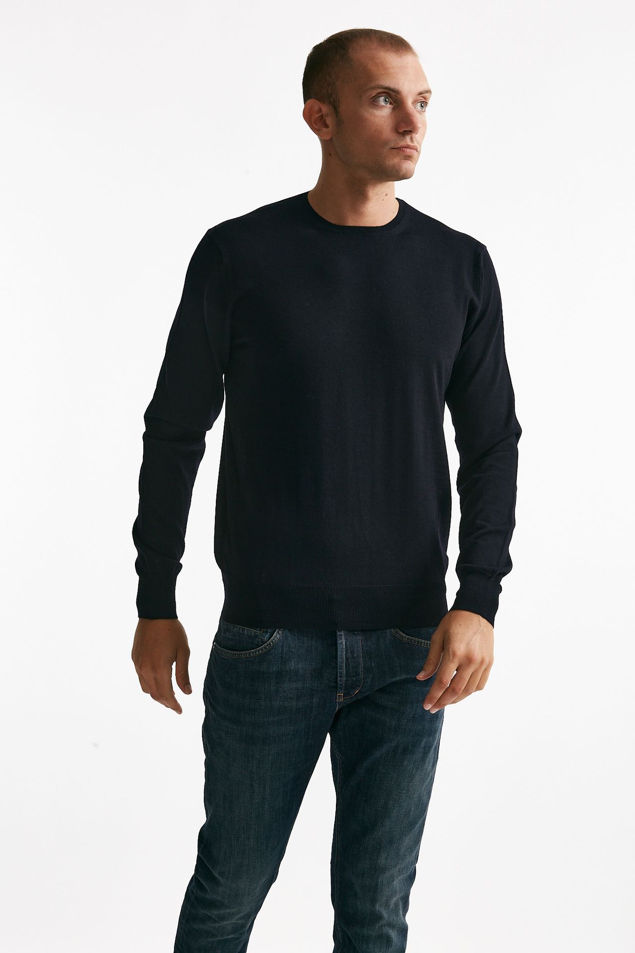 maglia girocollo in lana rasata blu uomo Hosio - 1