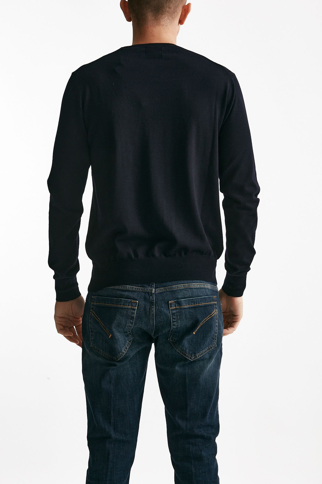 maglia girocollo in lana rasata blu uomo Hosio - 3