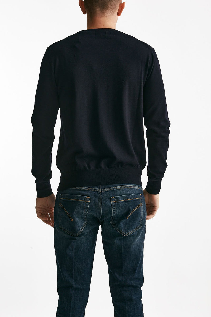 maglia girocollo in lana rasata blu uomo Hosio - 3