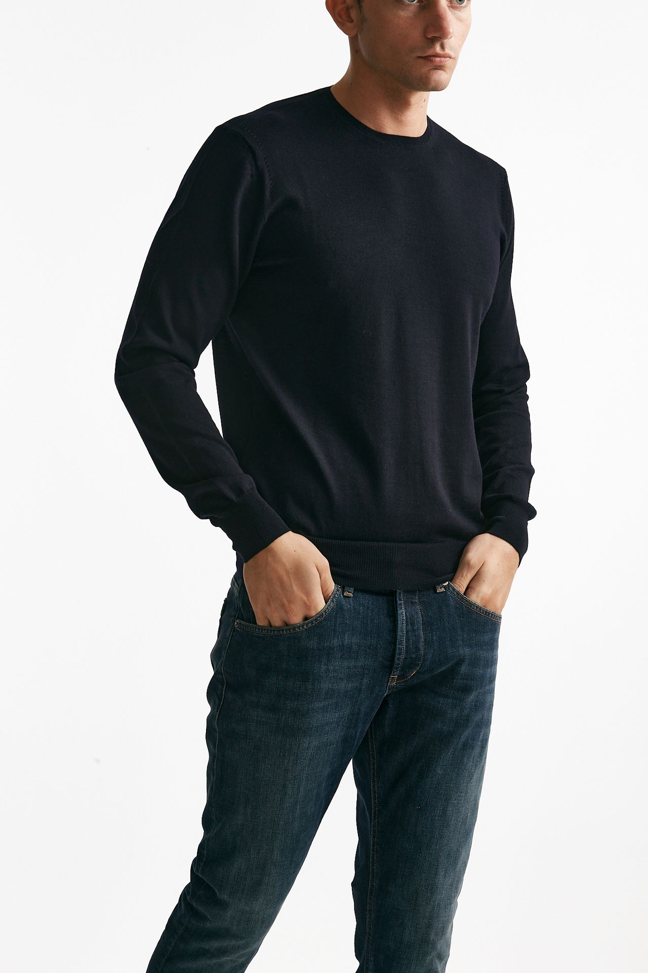 maglia girocollo in lana rasata blu uomo Hosio - 4