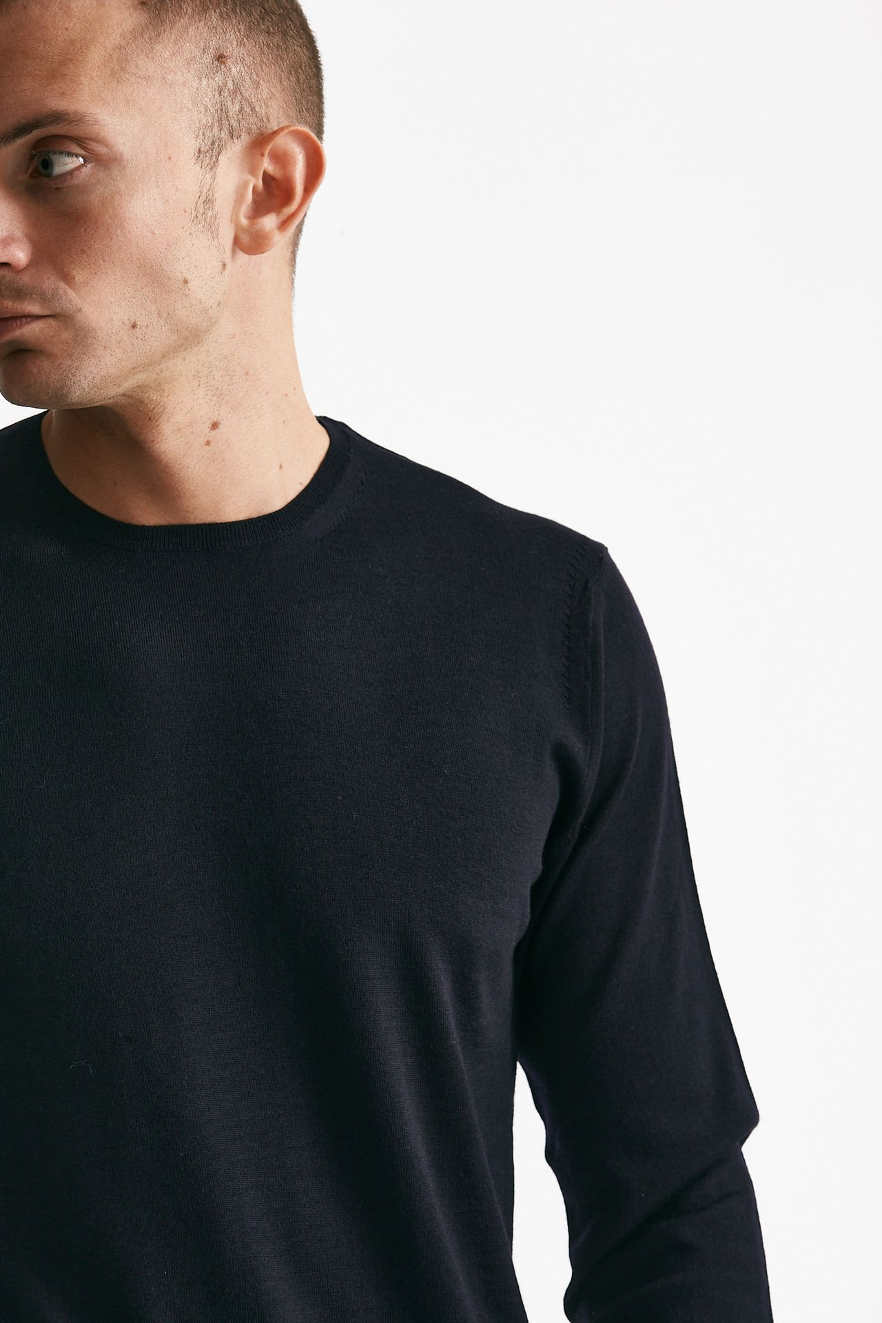 maglia girocollo in lana rasata blu uomo Hosio - 5