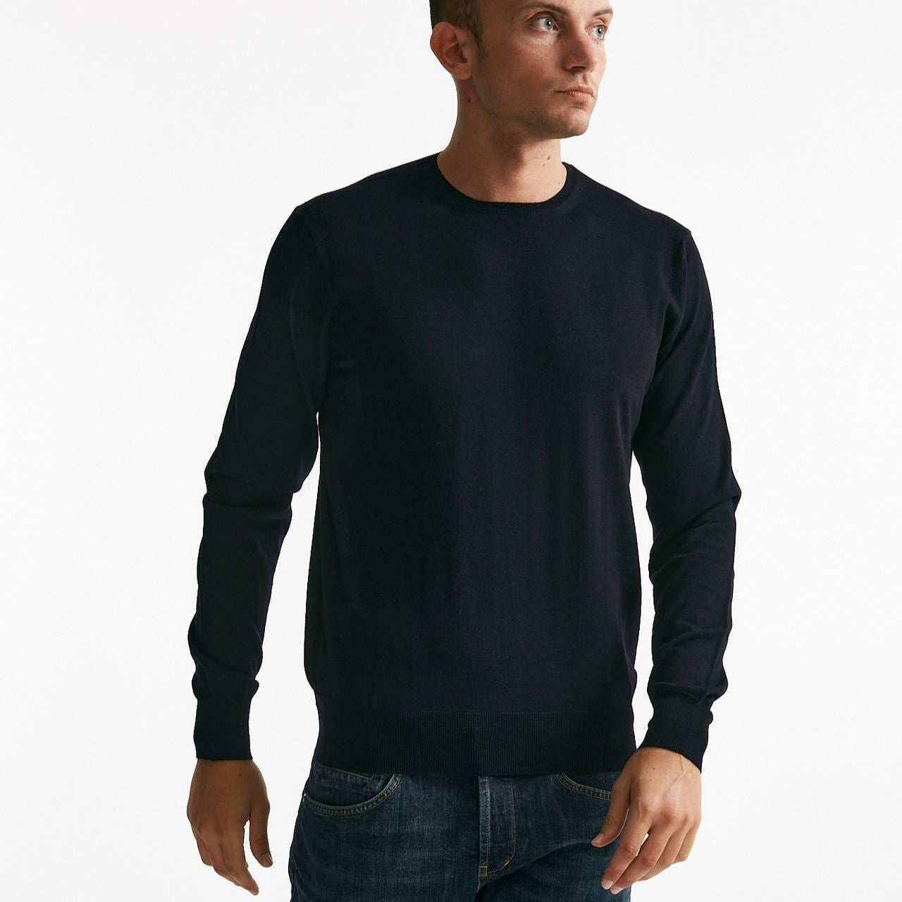 maglia girocollo in lana rasata blu uomo Hosio - 6