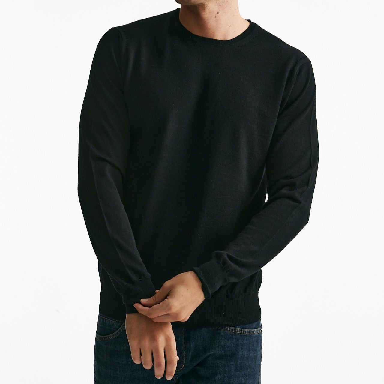 maglia girocollo in lana rasata nero uomo Hosio - 6