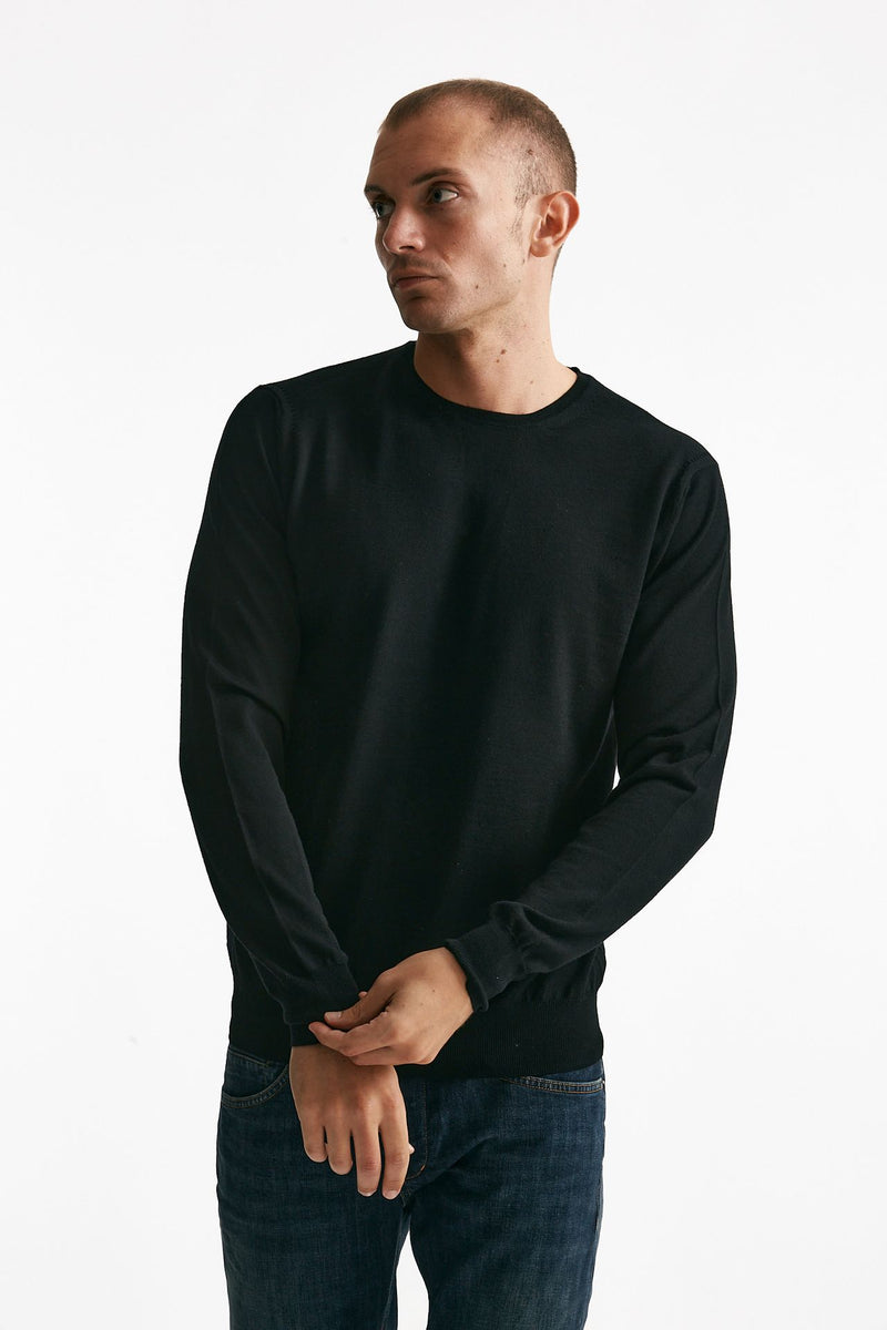 maglia girocollo in lana rasata nero uomo Hosio - 1