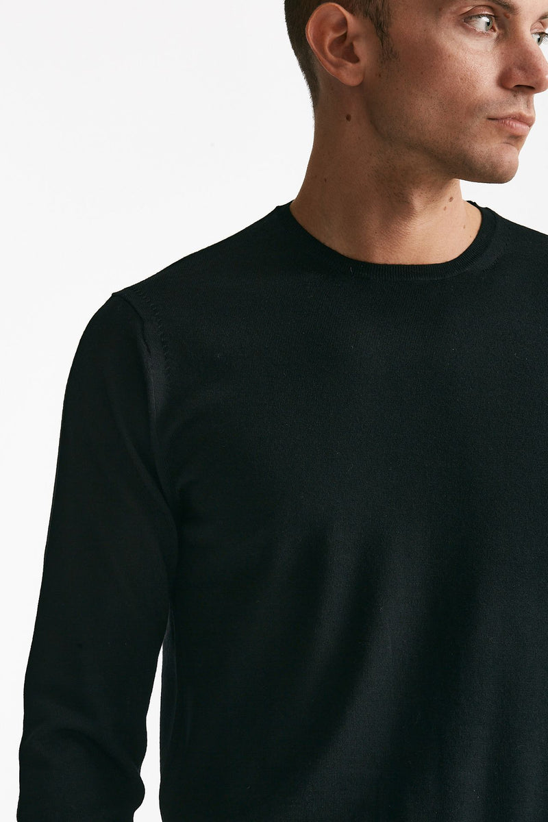 maglia girocollo in lana rasata nero uomo Hosio - 5