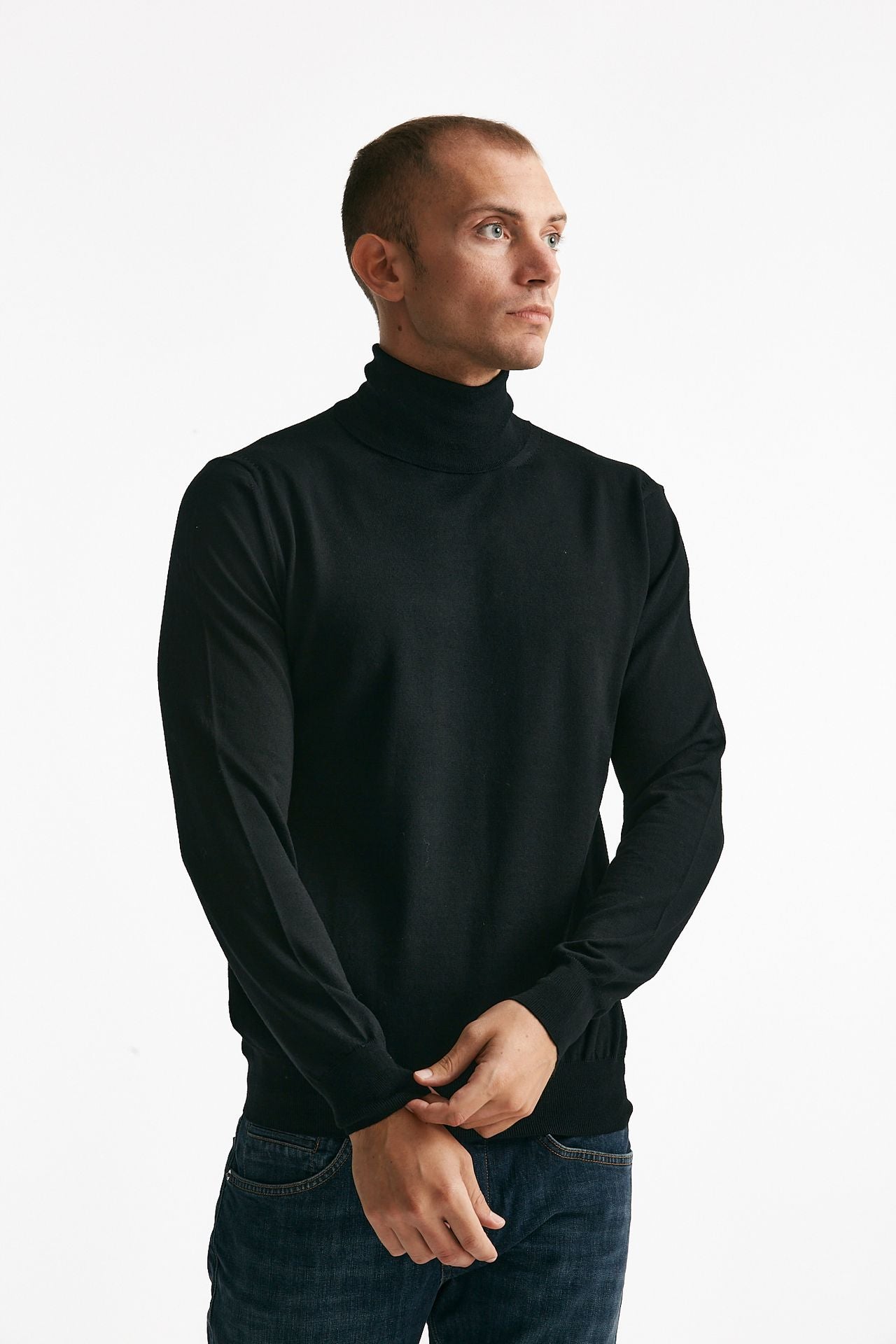 dolcevita in lana rasata nero uomo Hosio - 1