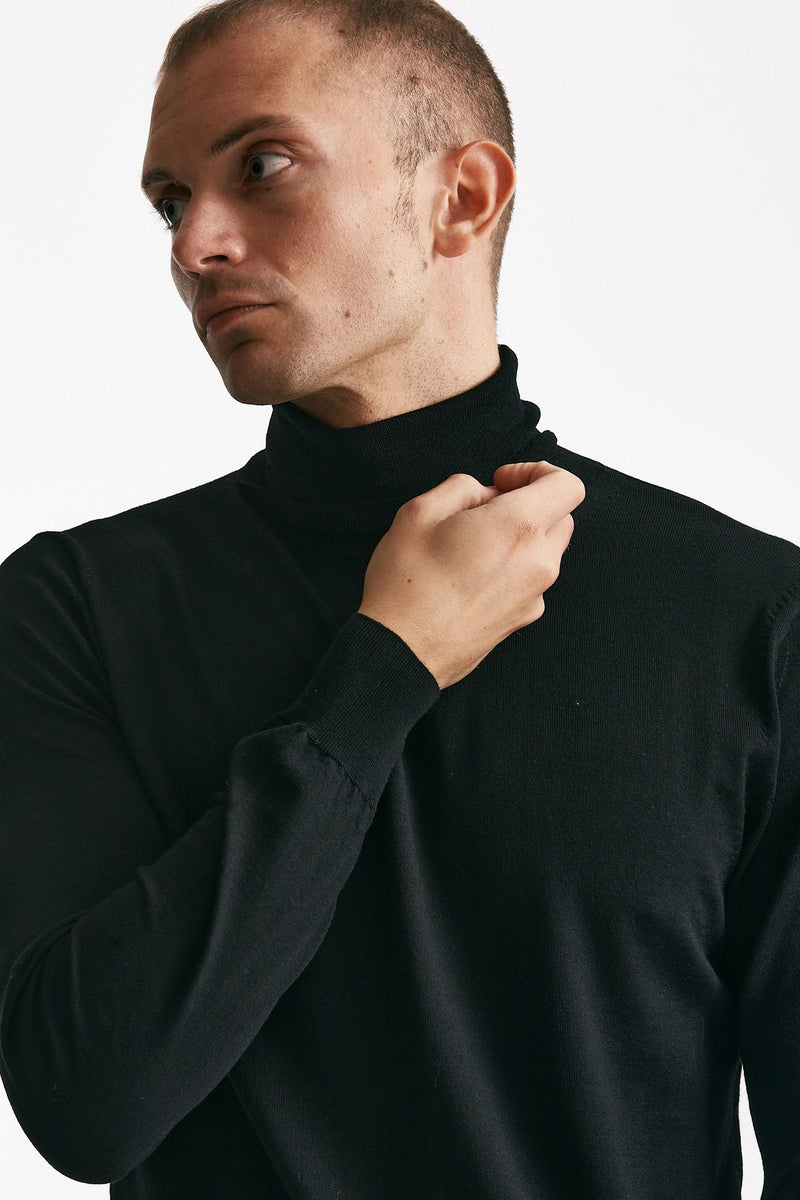 dolcevita in lana rasata nero uomo Hosio - 5