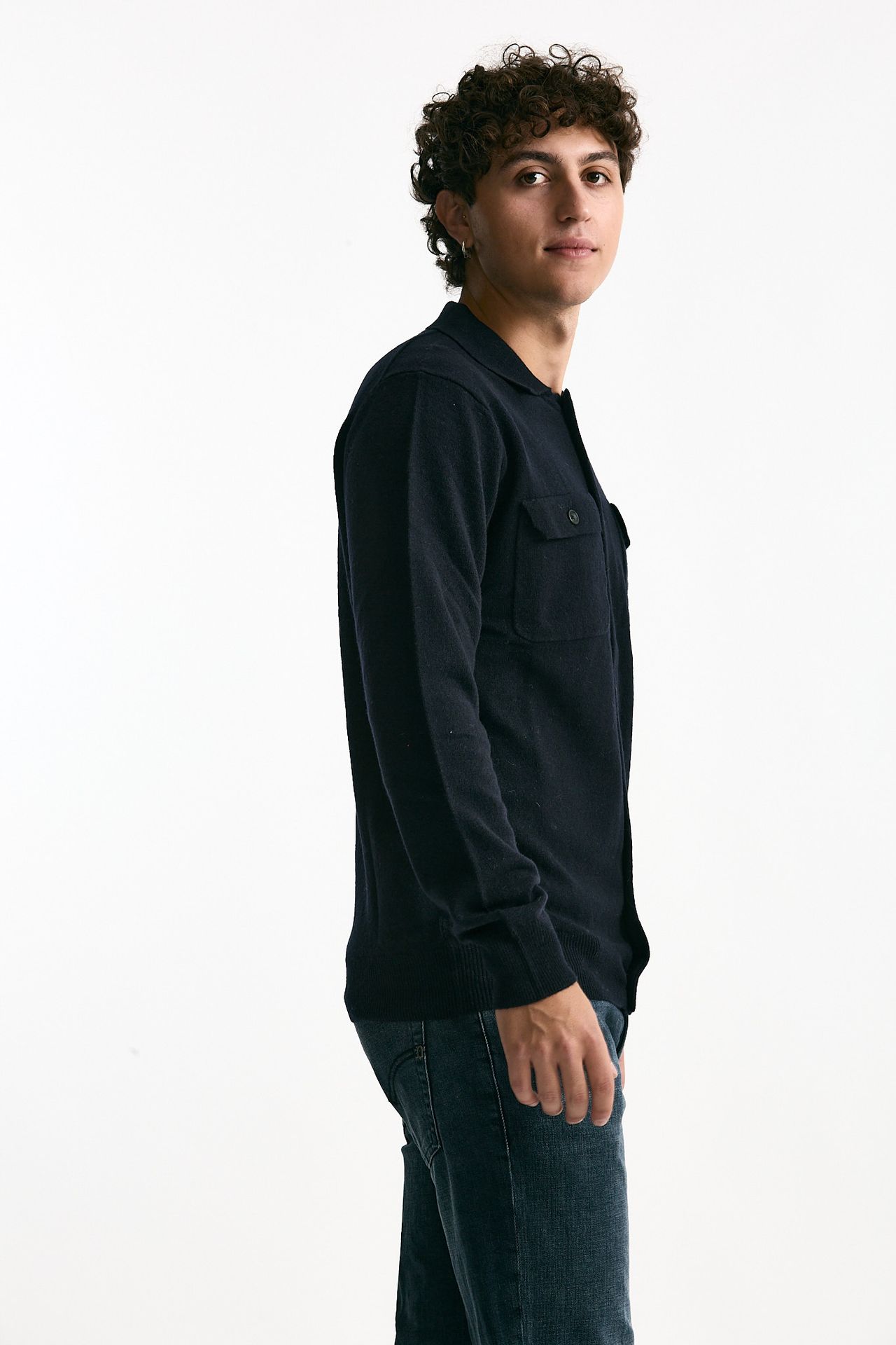 Maglia bottoni in lana blu uomo Hosio - 3