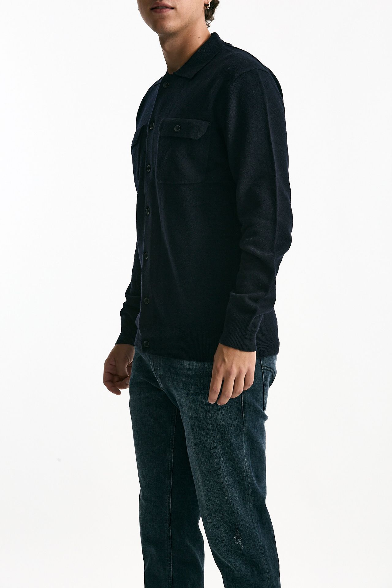 Maglia bottoni in lana blu uomo Hosio - 1