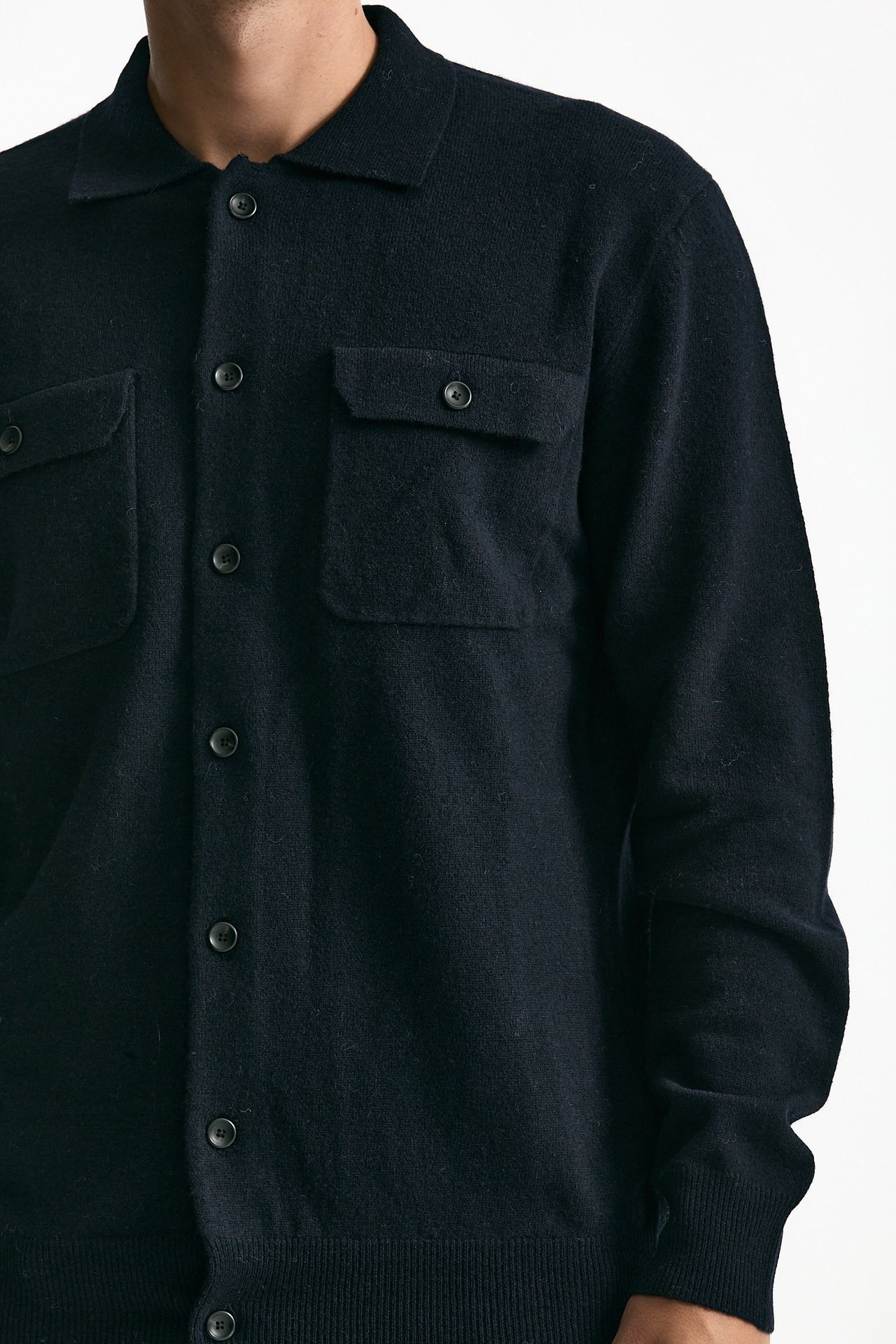 Maglia bottoni in lana blu uomo Hosio - 5