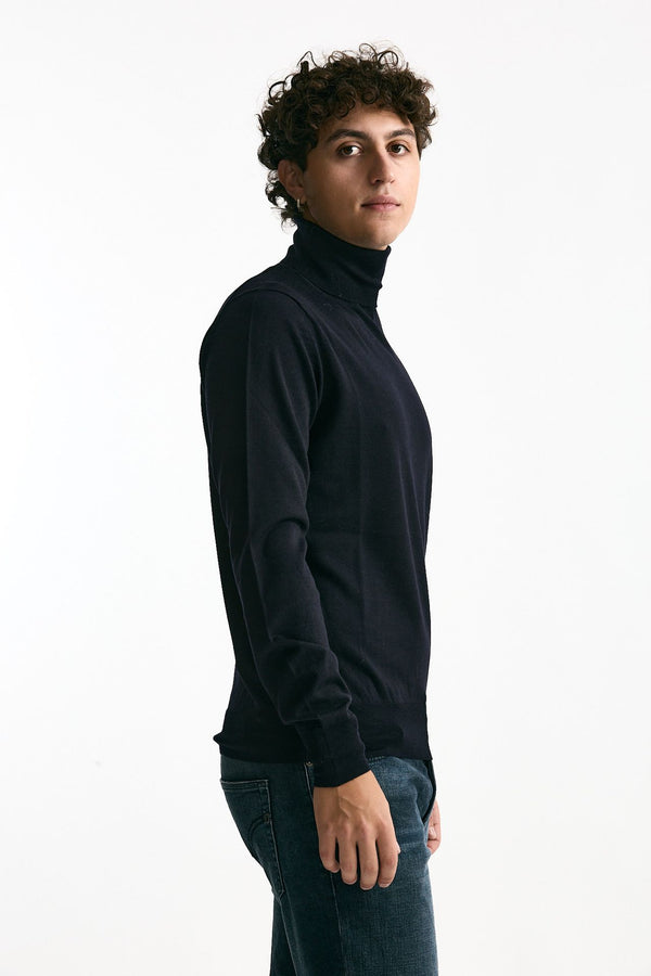 Dolcevita in lana rasata blu uomo Hosio