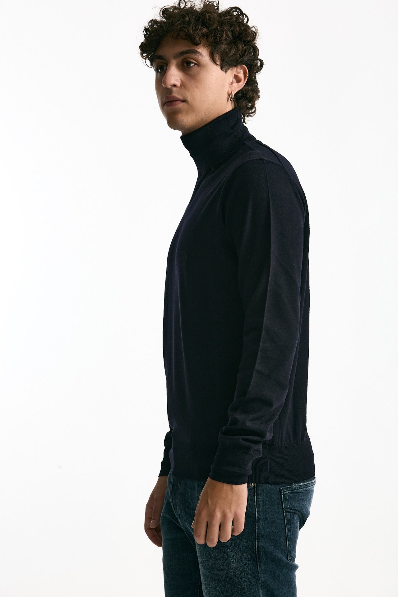 Dolcevita in lana rasata blu uomo Hosio - 4