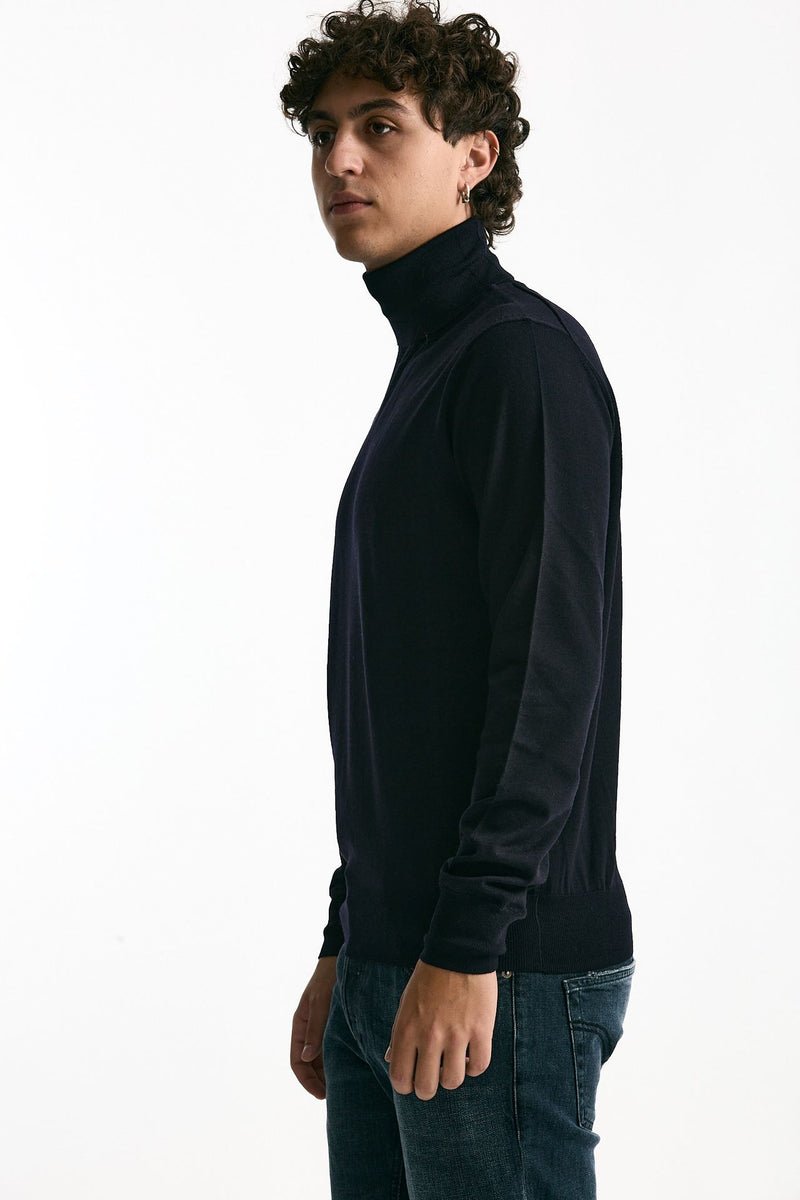 Dolcevita in lana rasata blu uomo Hosio - 4