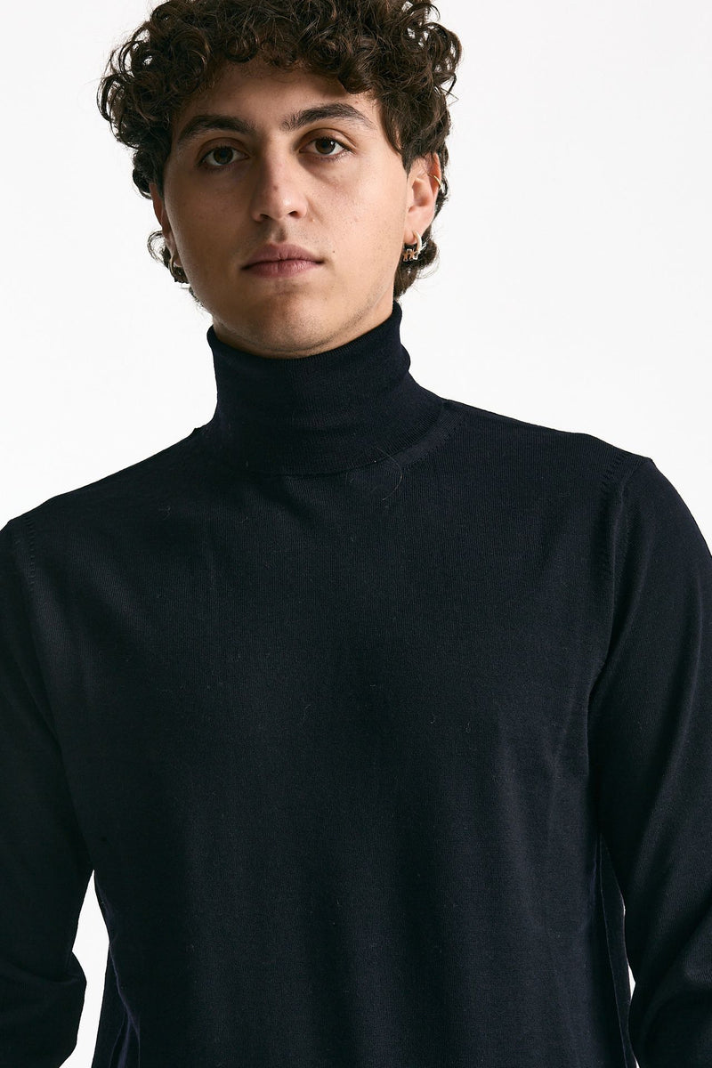 Dolcevita in lana rasata blu uomo Hosio - 5