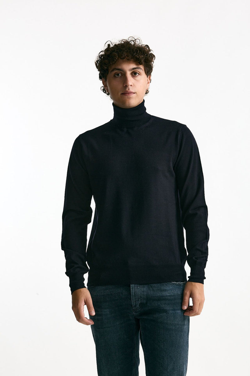 Dolcevita in lana rasata blu uomo Hosio - 1