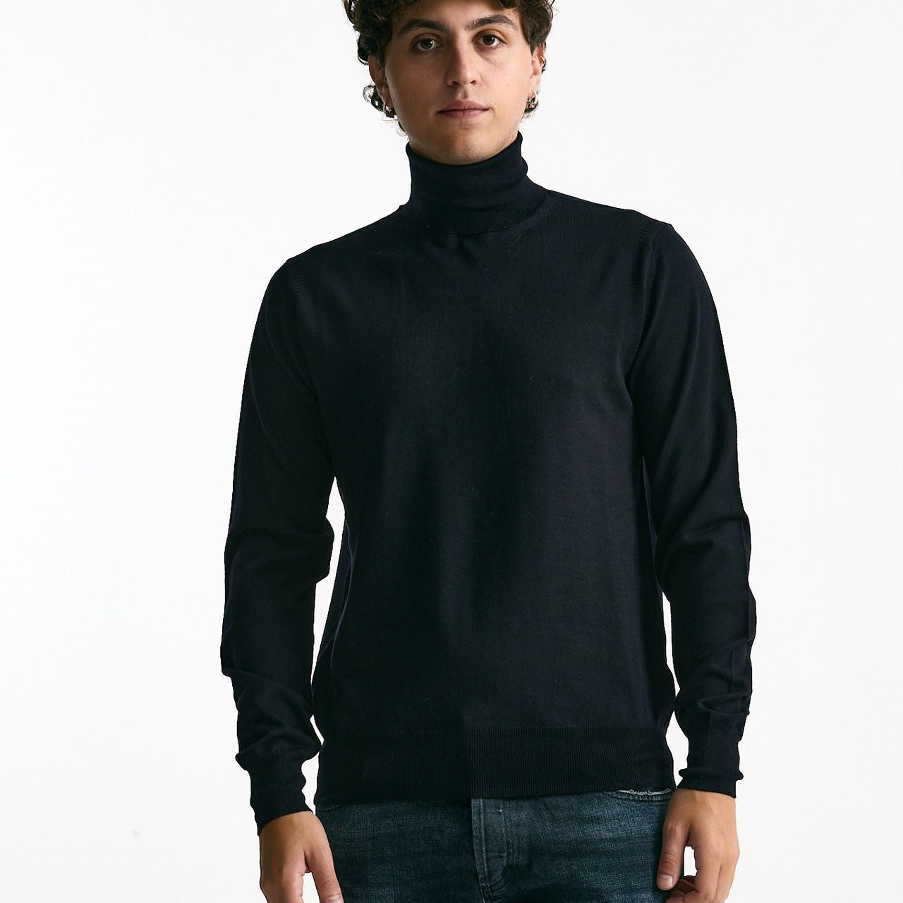 Dolcevita in lana rasata blu uomo Hosio - 7