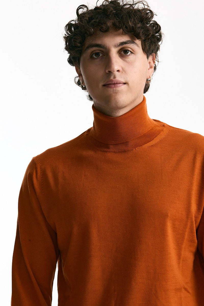 Dolcevita in lana rasata arancio uomo Hosio - 5