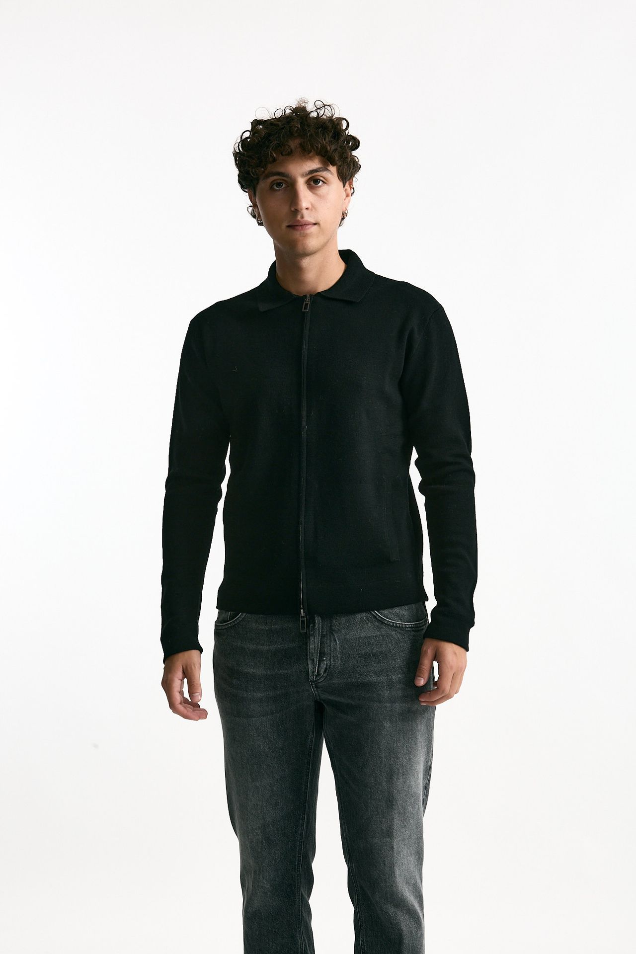 Maglia in lana nero Full zip uomo Hosio - 2