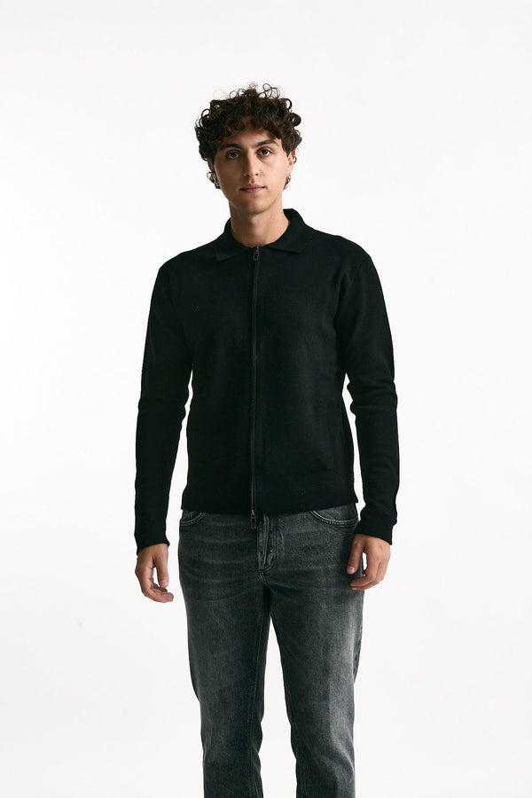 Maglia in lana nero Full zip uomo Hosio